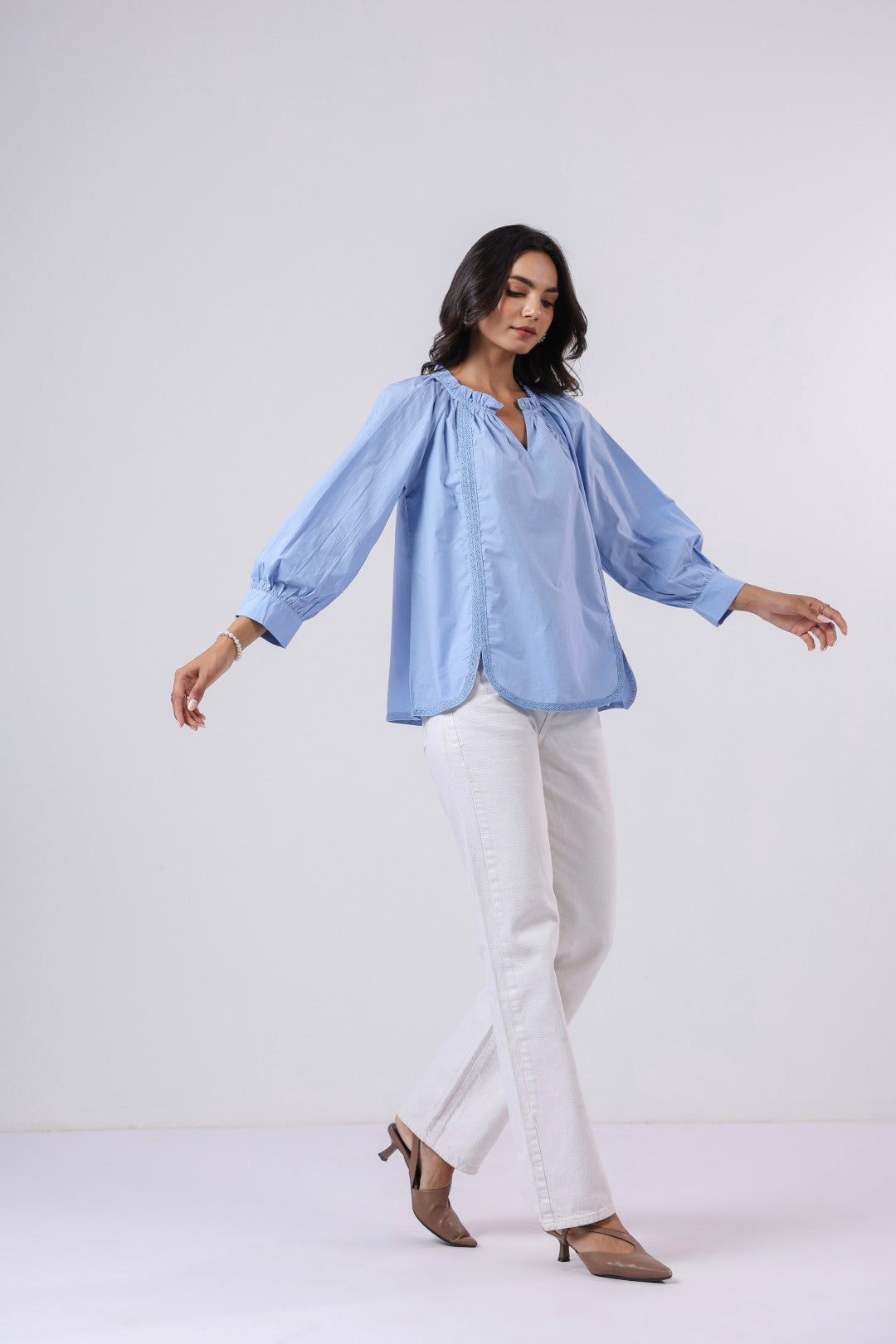 Women's blue cotton tops