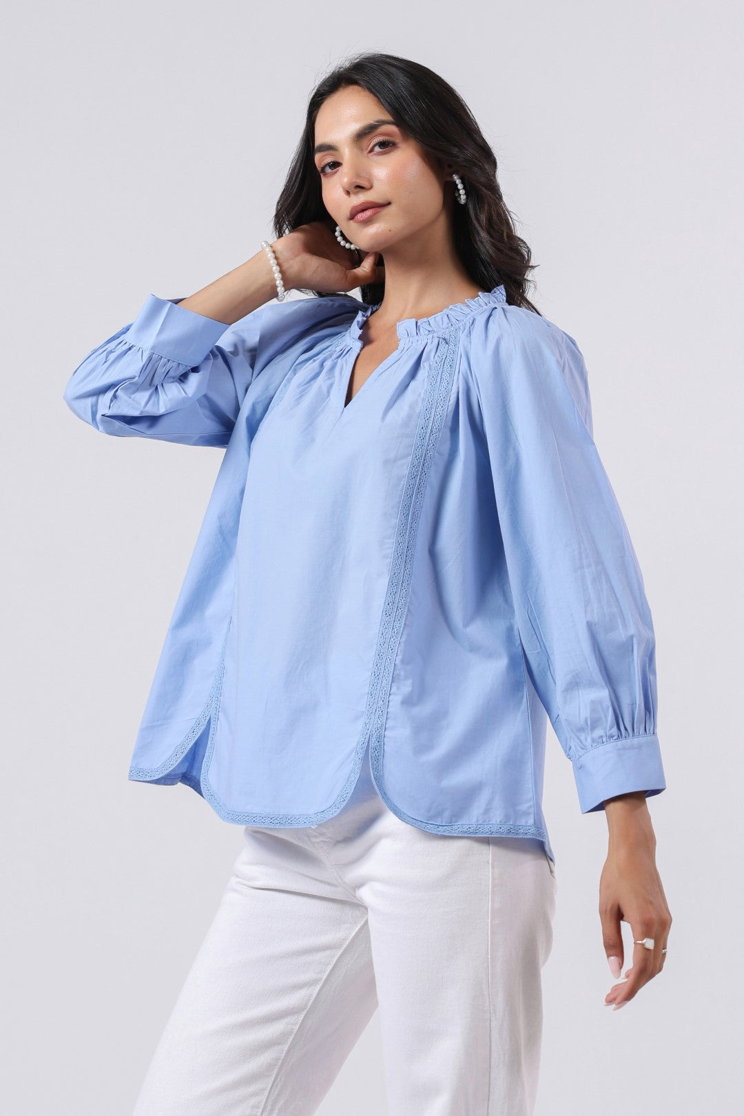 Women's blue cotton tops