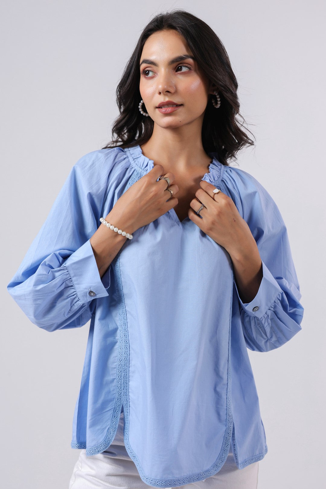 Women's blue cotton tops