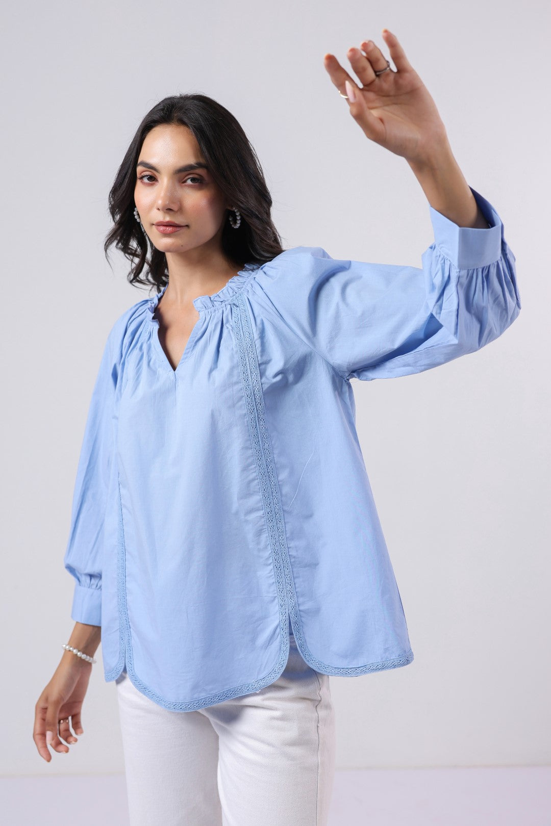 Women's blue cotton tops