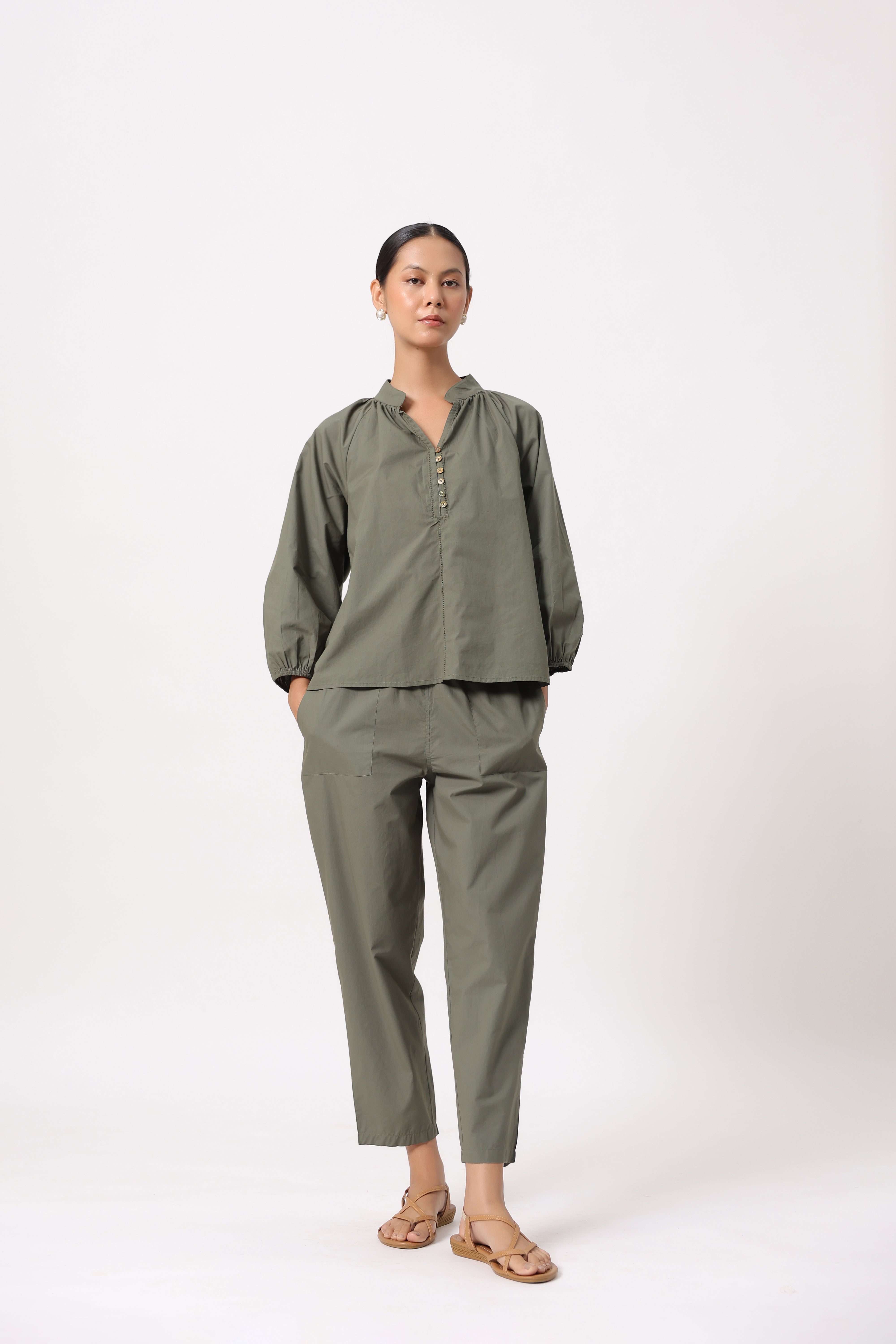 Women’s Olive Green Cotton Poplin Co-Ord Set