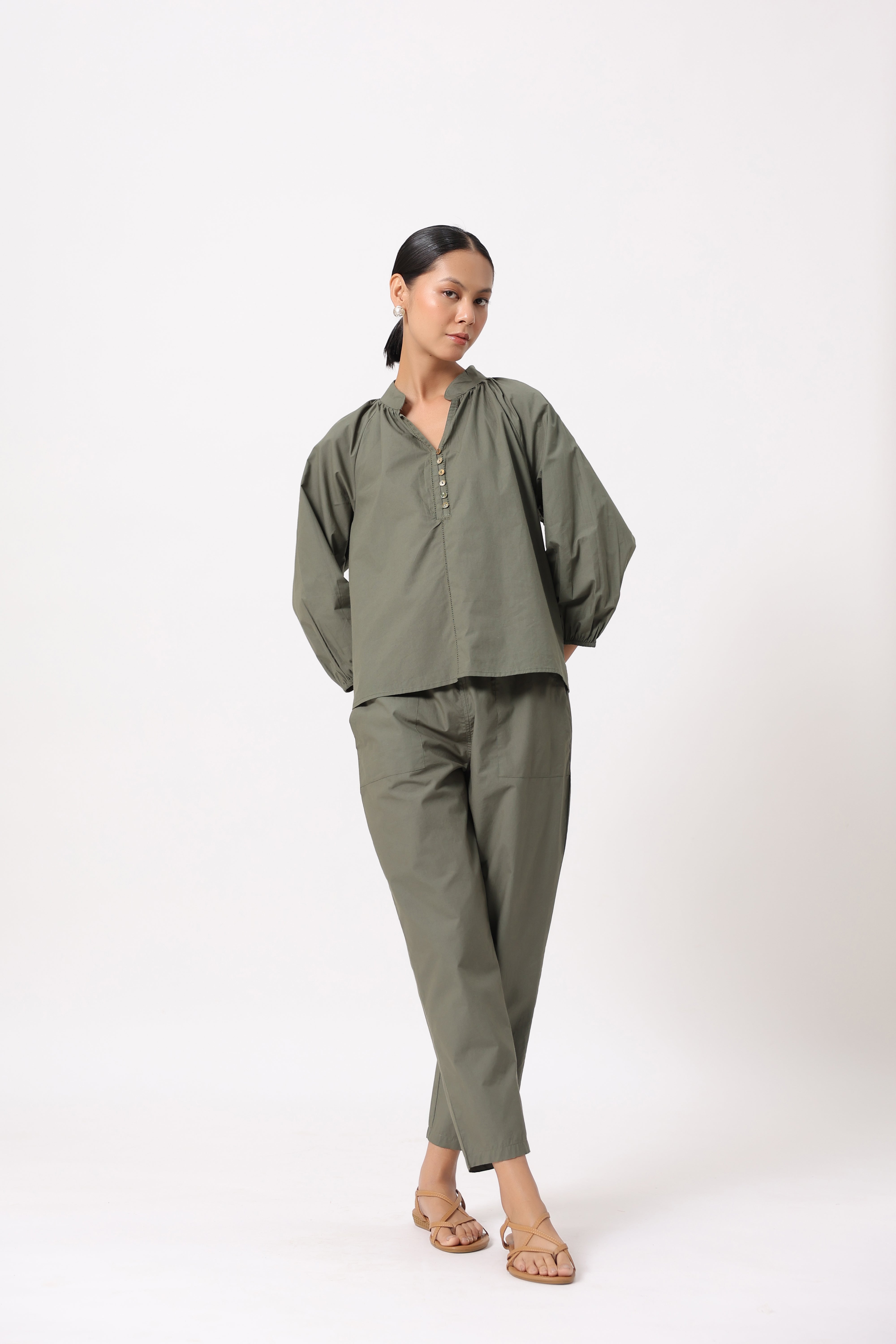 Women’s Olive Green Cotton Poplin Co-Ord Set
