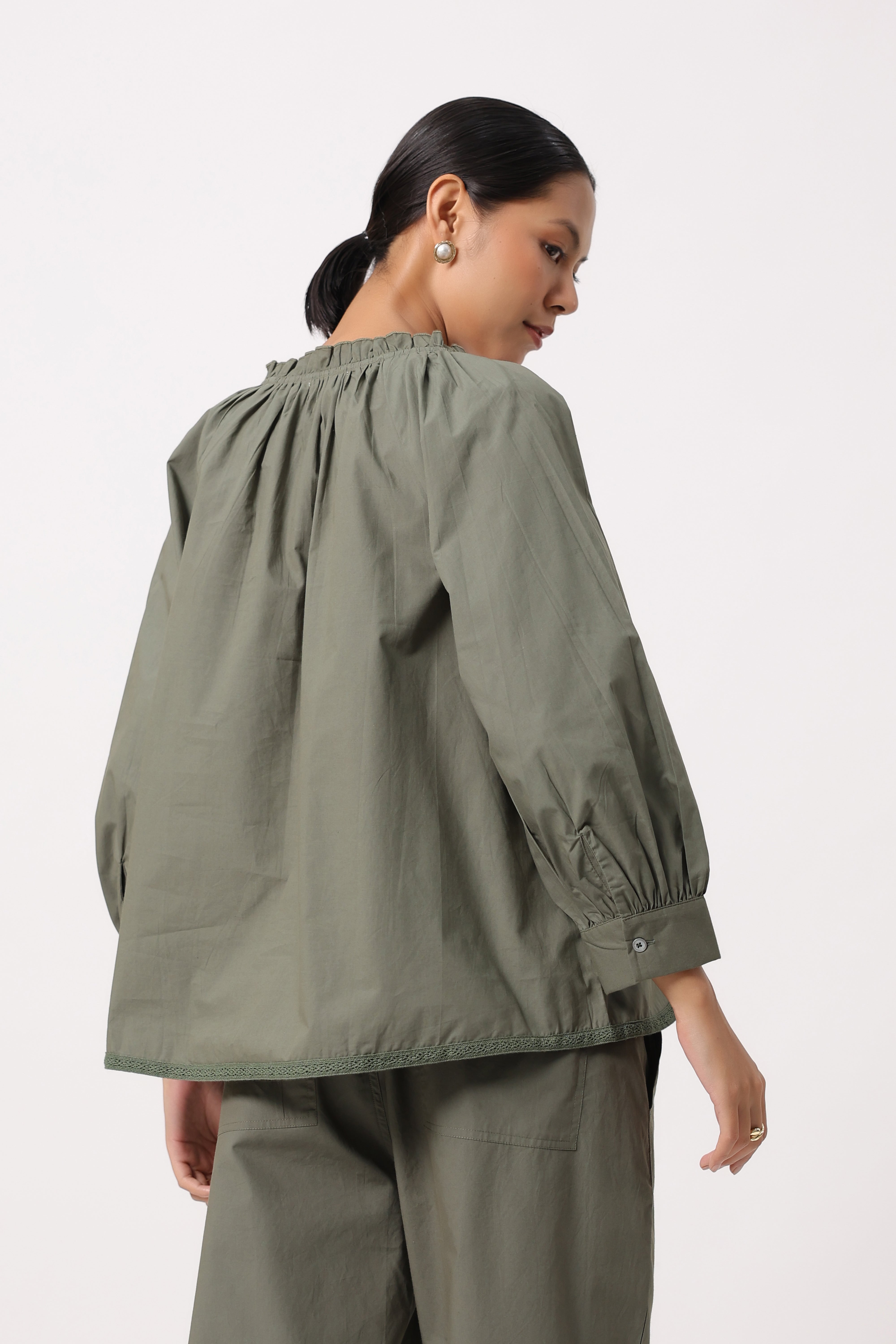 Women’s Olive Green Cotton Poplin Top