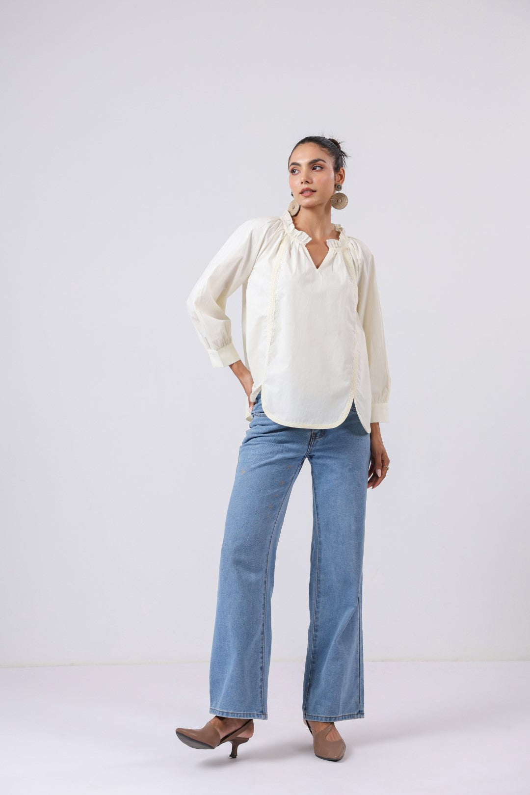 Women's off-white cotton tops