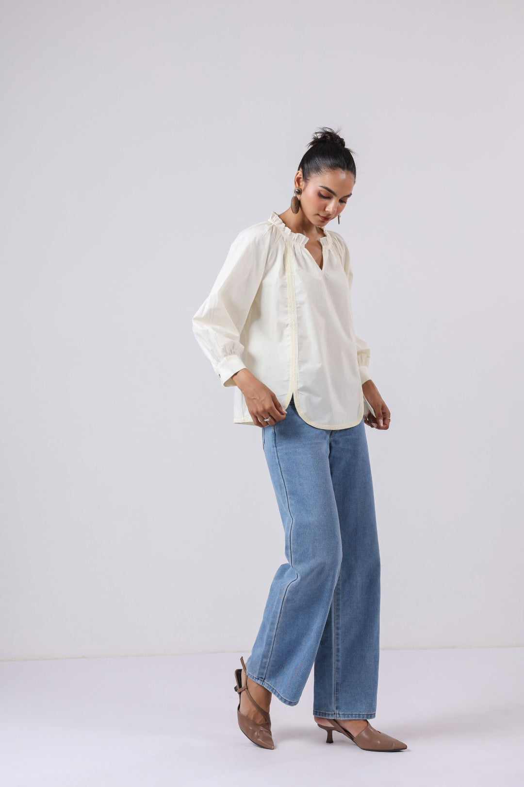 Women's off-white cotton tops