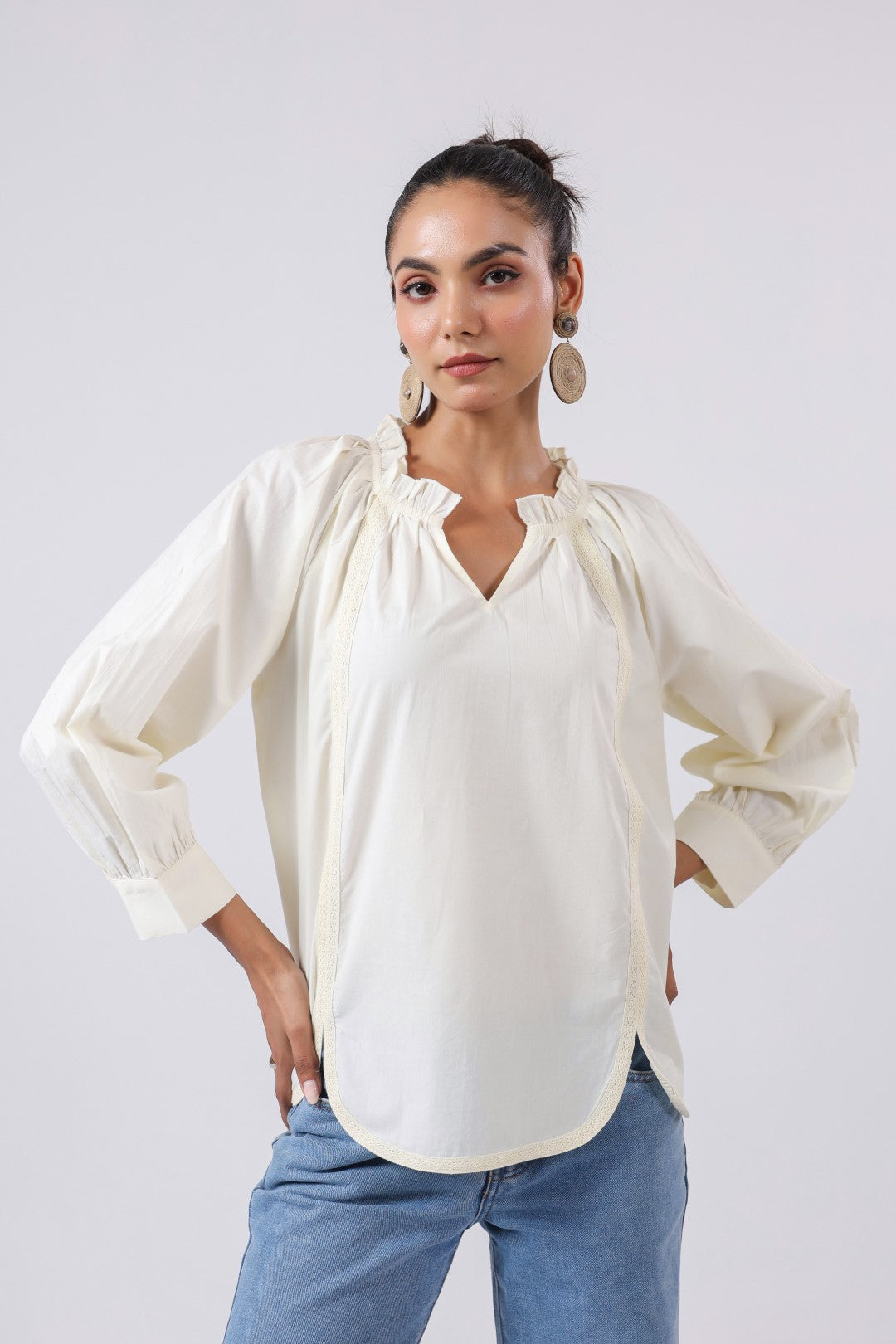 Women's off-white cotton tops