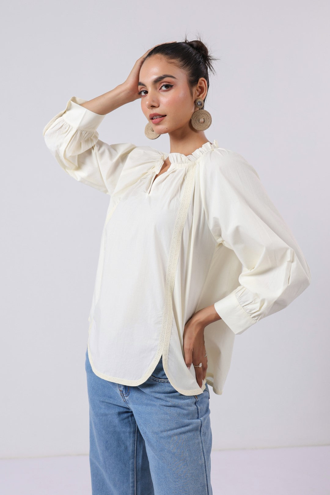 Women's off-white cotton tops