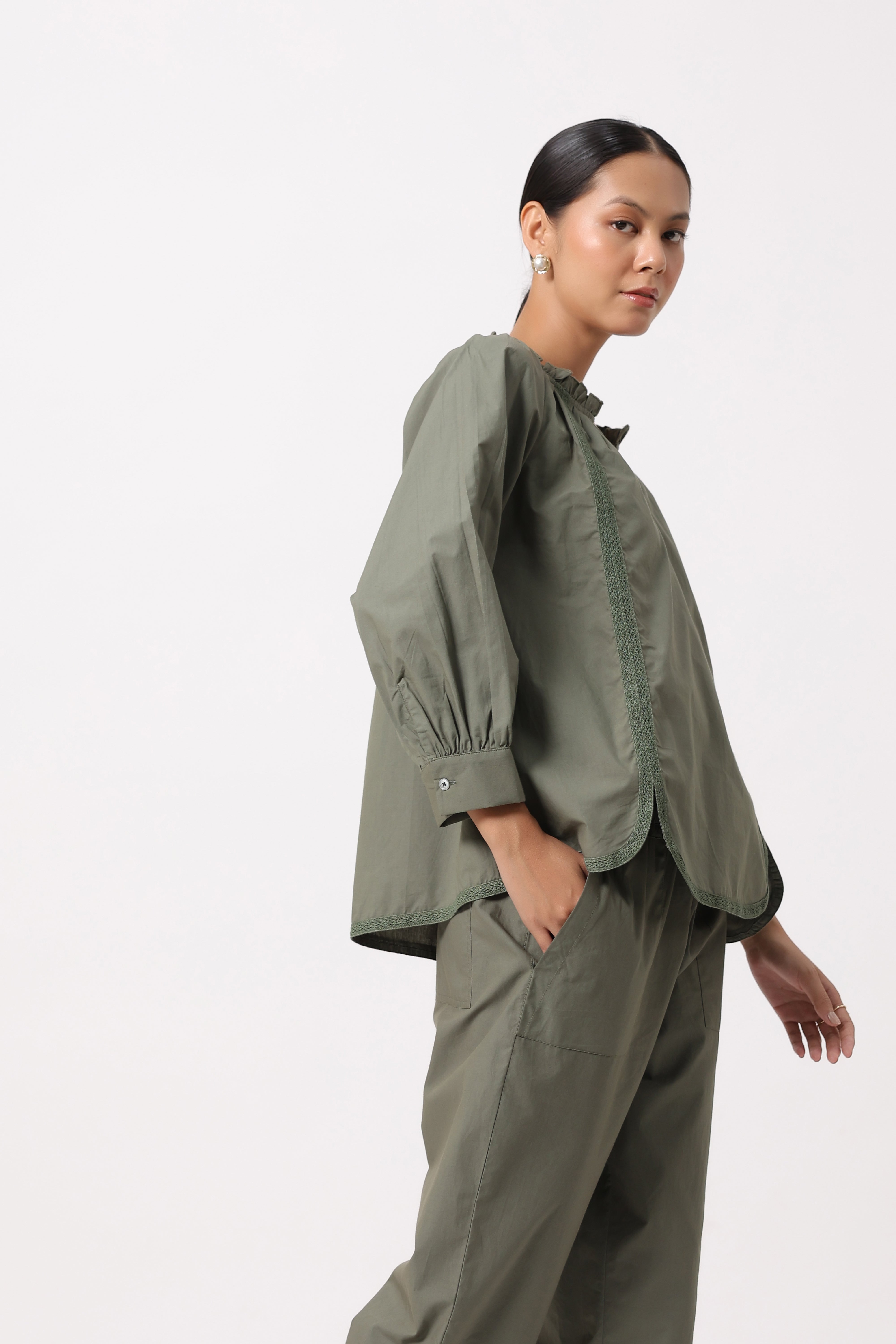 Women’s Olive Green Cotton Poplin Co-Ord Set