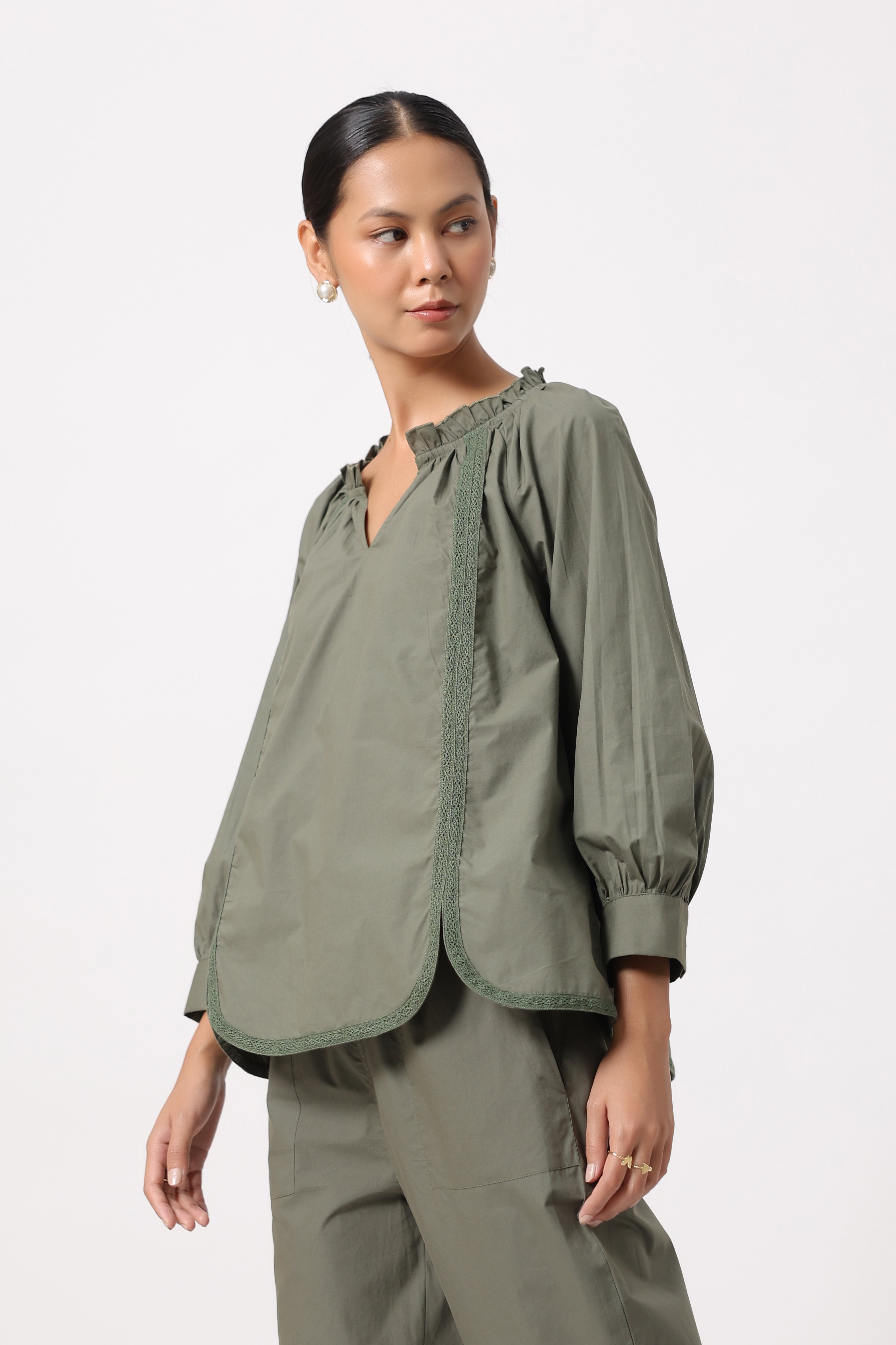 Women’s Olive Green Cotton Poplin Co-Ord Set