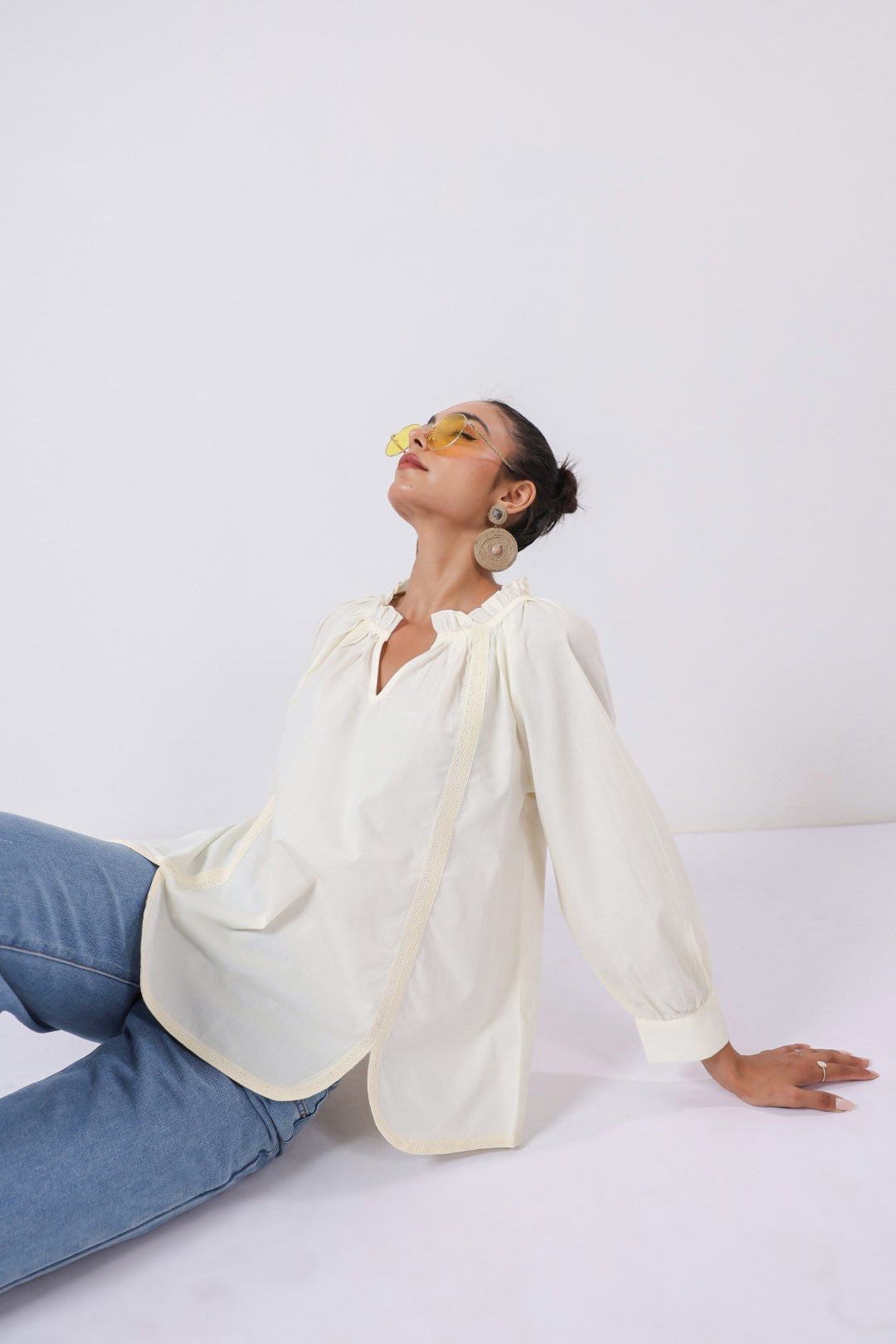 Women's off-white cotton tops