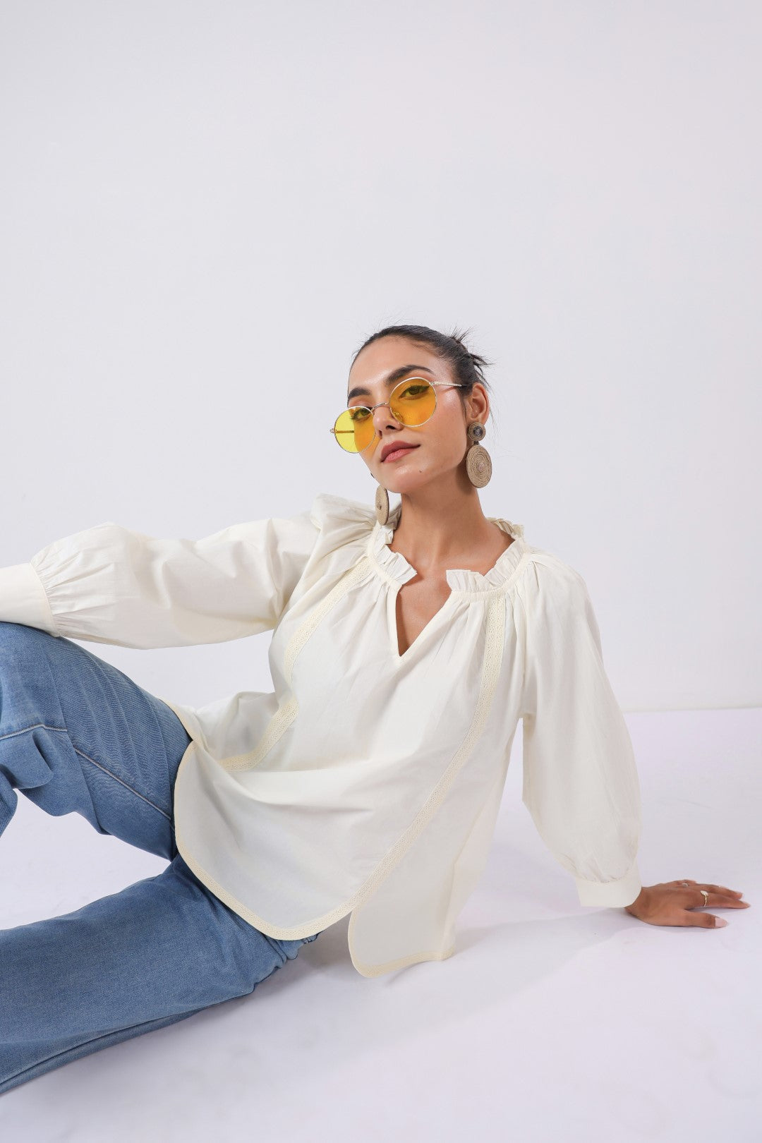 Women's off-white cotton tops