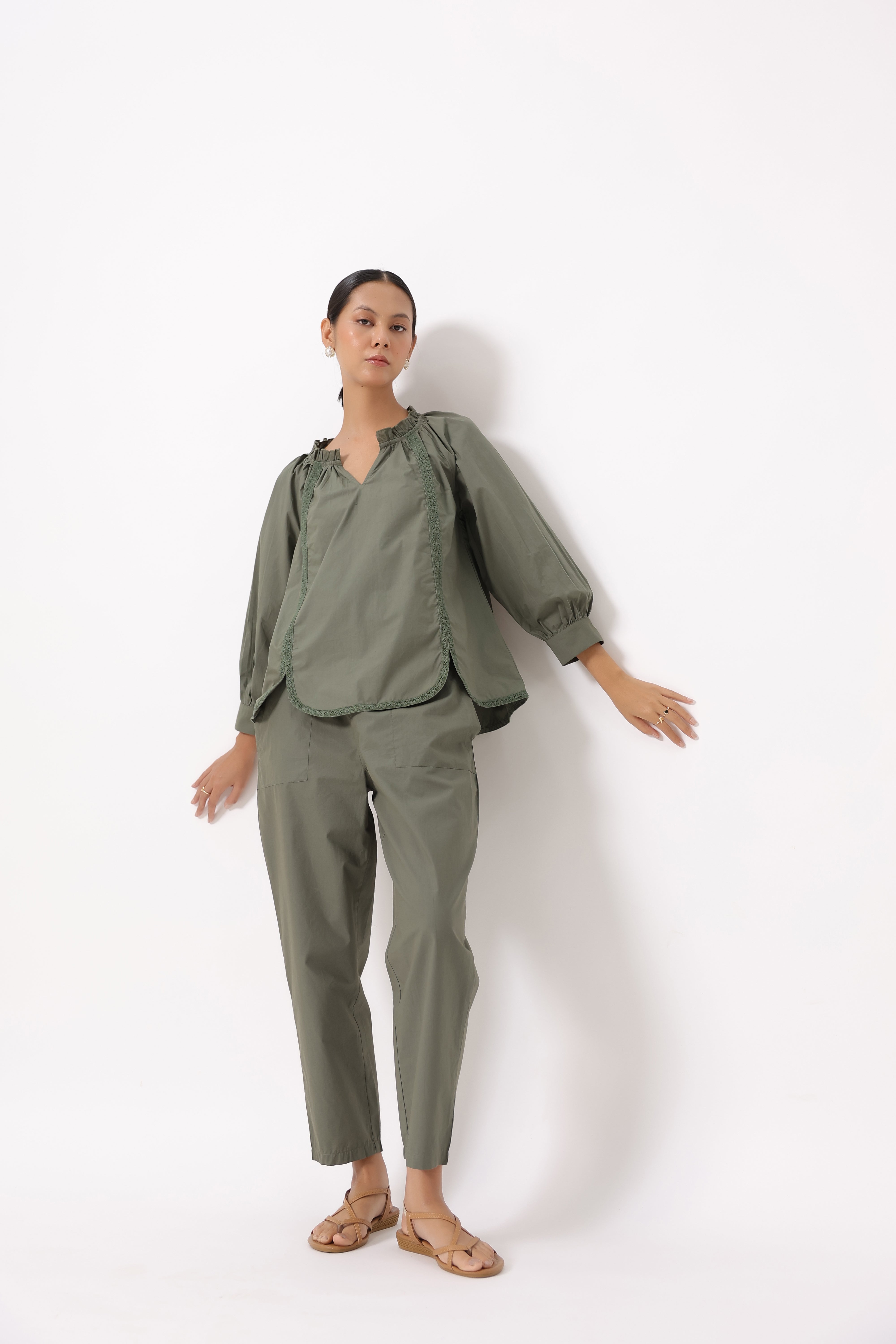 Women’s Olive Green Cotton Poplin Co-Ord Set