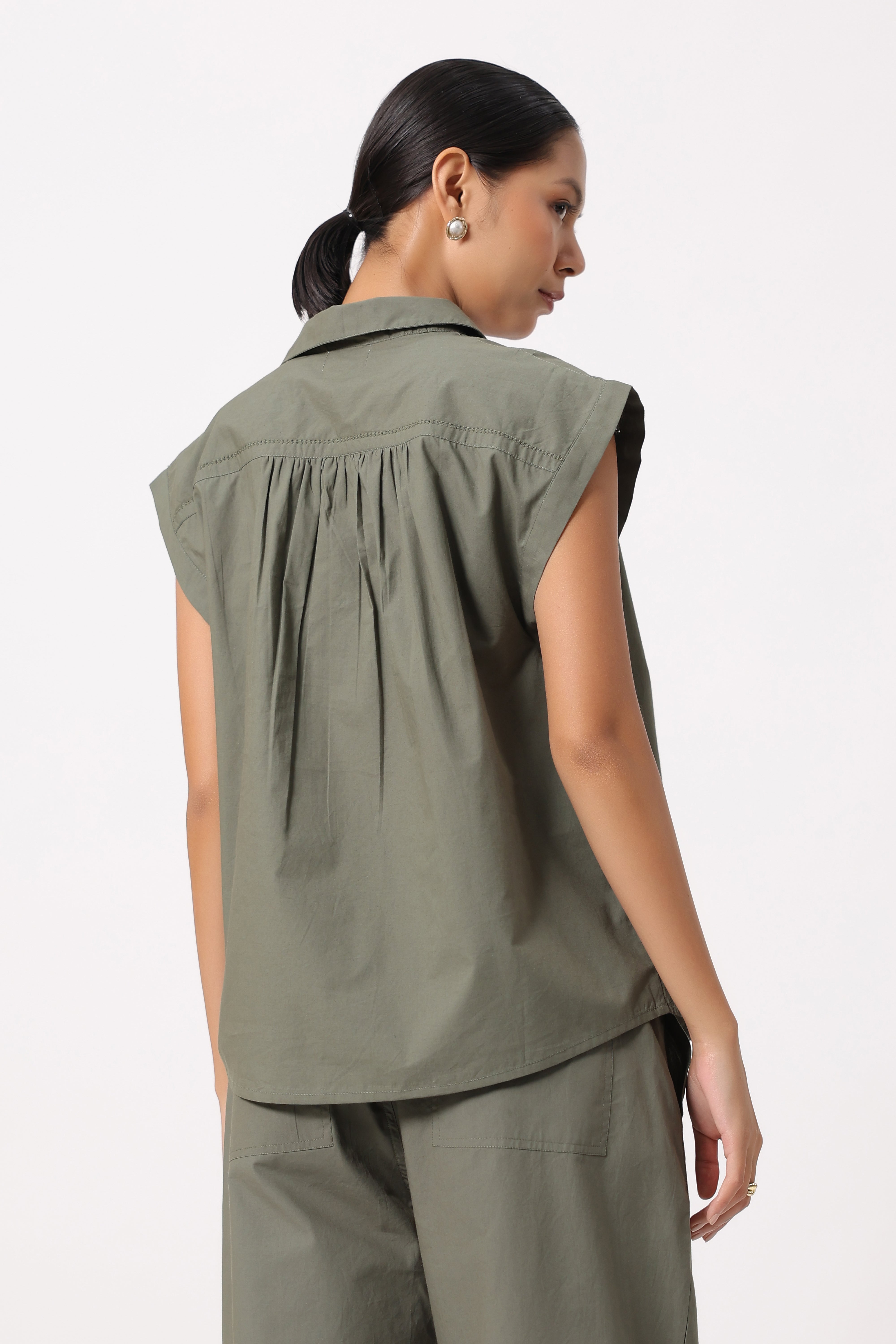 Women’s Olive Green Cotton Top with Olive Green Pants Co-Ord Set
