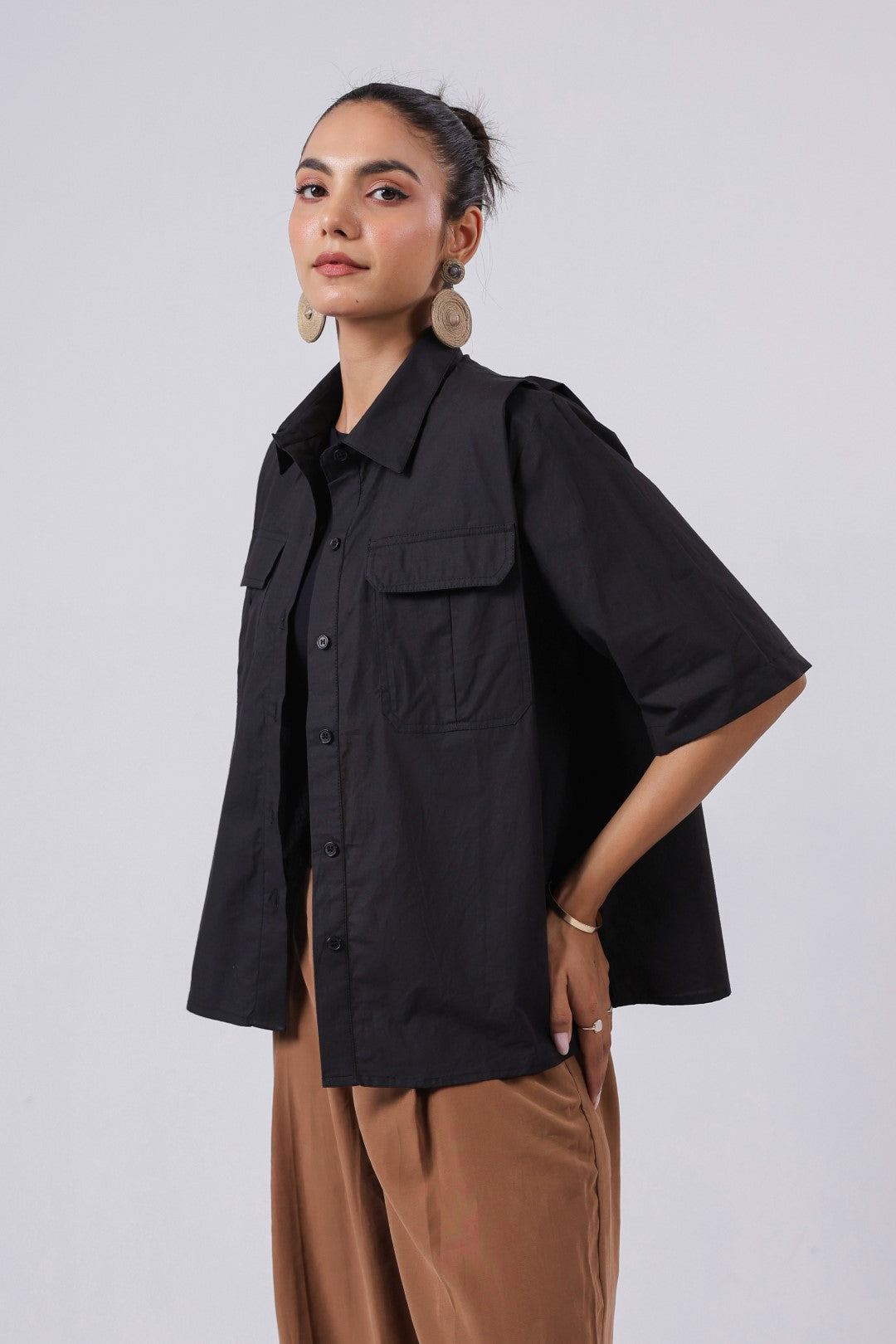 Women’s Black Cotton Poplin Top