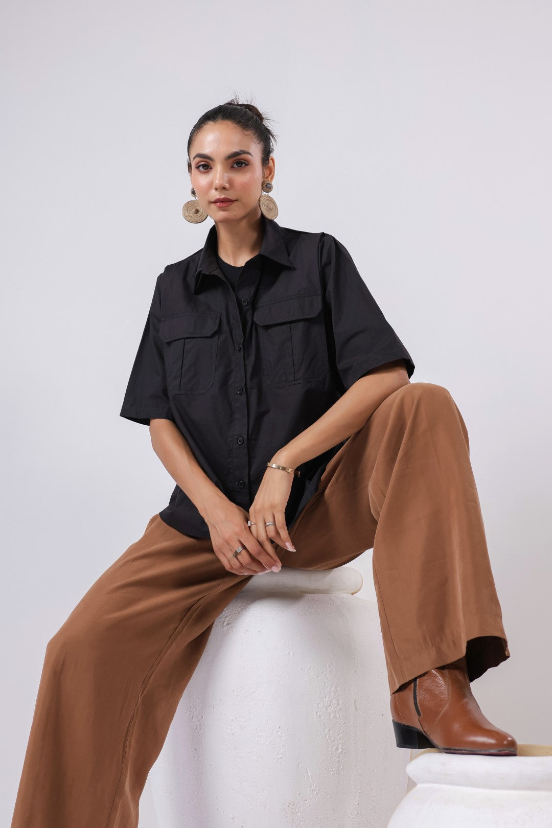 Women’s Black Cotton Poplin Top
