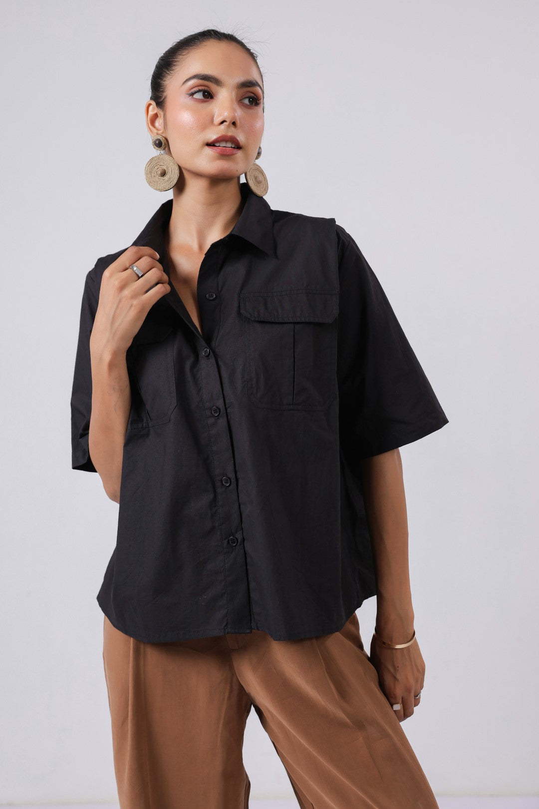 Women’s Black Cotton Poplin Top