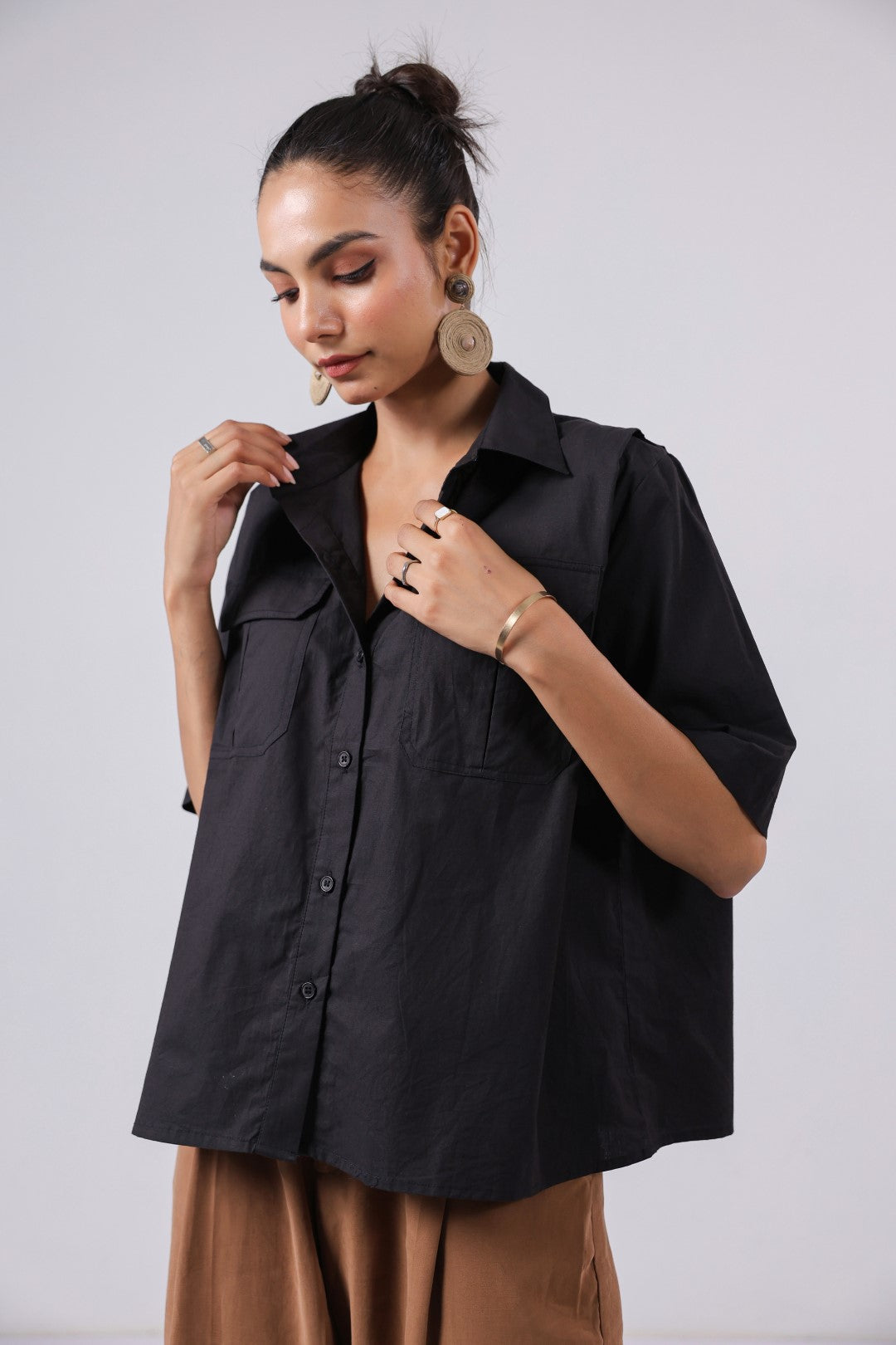 Women’s Black Cotton Poplin Top
