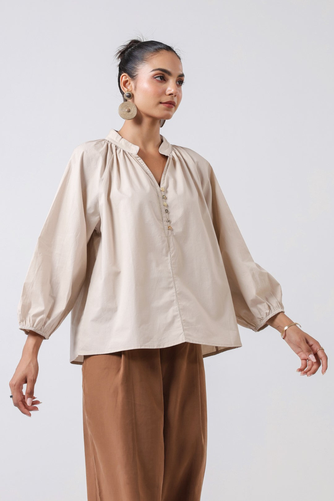 Women's beige cotton tops