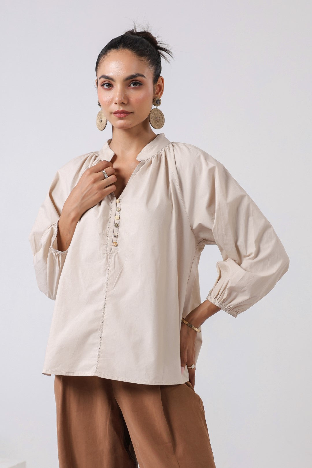Women's beige cotton tops