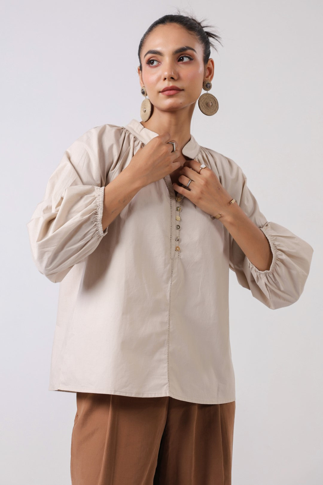 Women's beige cotton tops