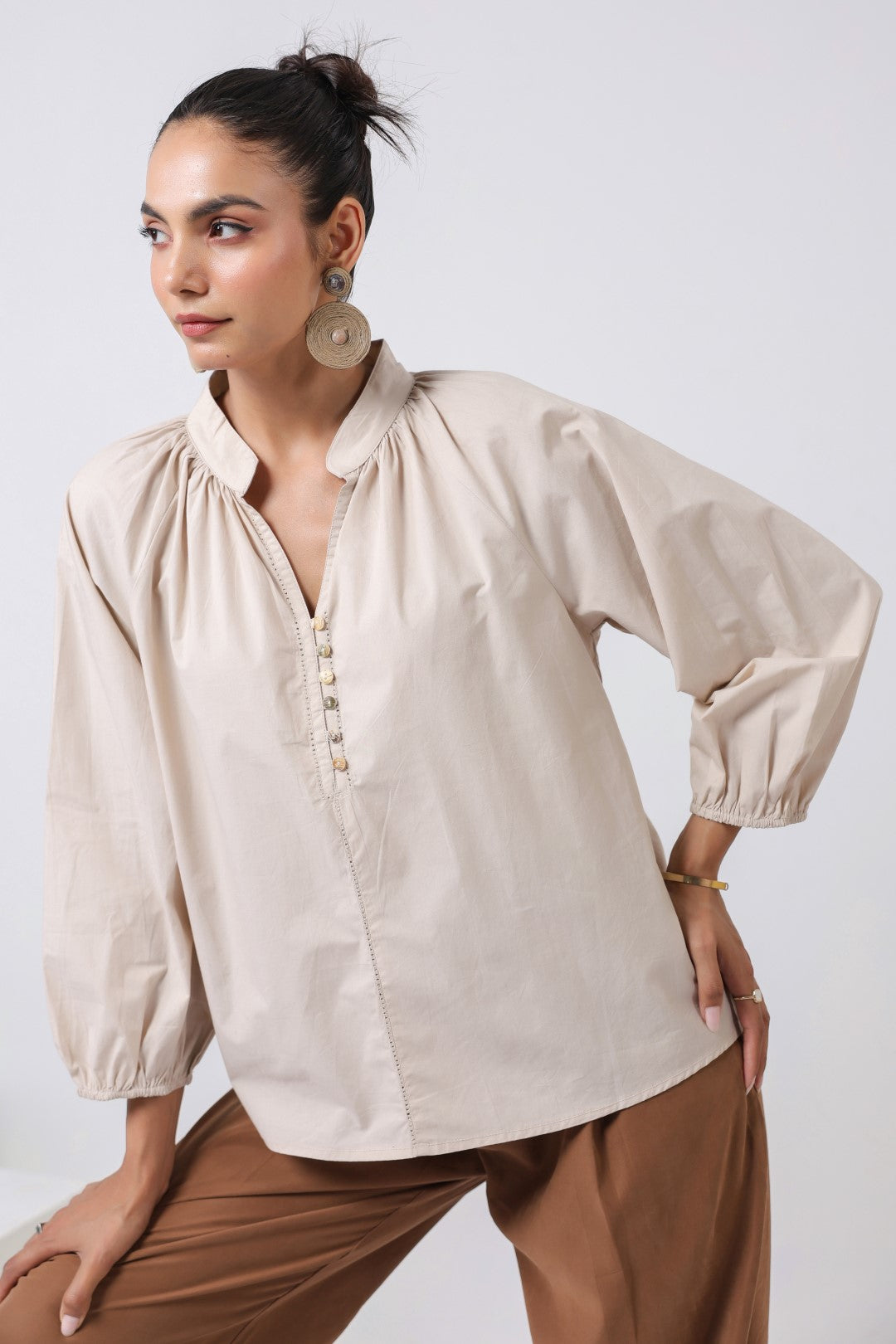 Women's beige cotton tops