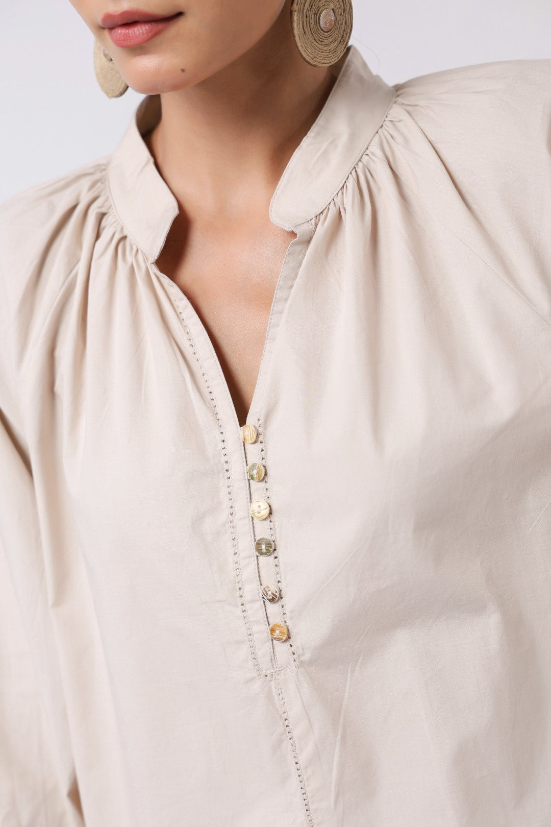 Women's beige cotton tops