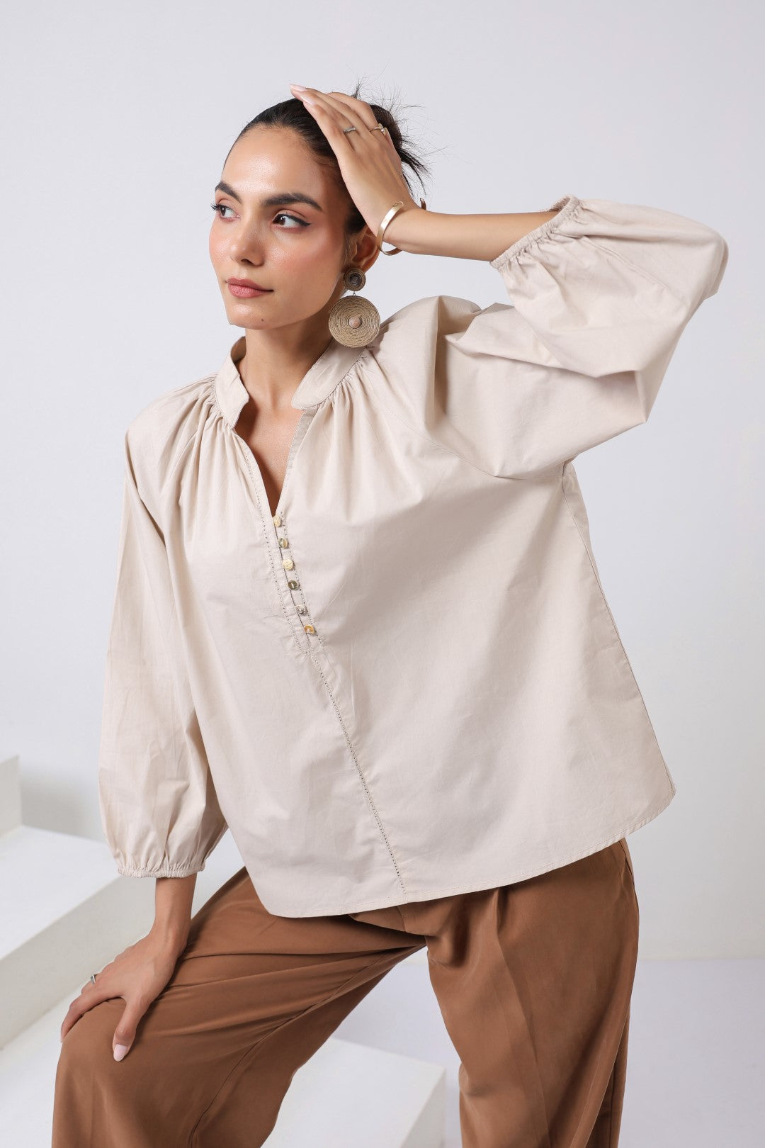 Women's beige cotton tops