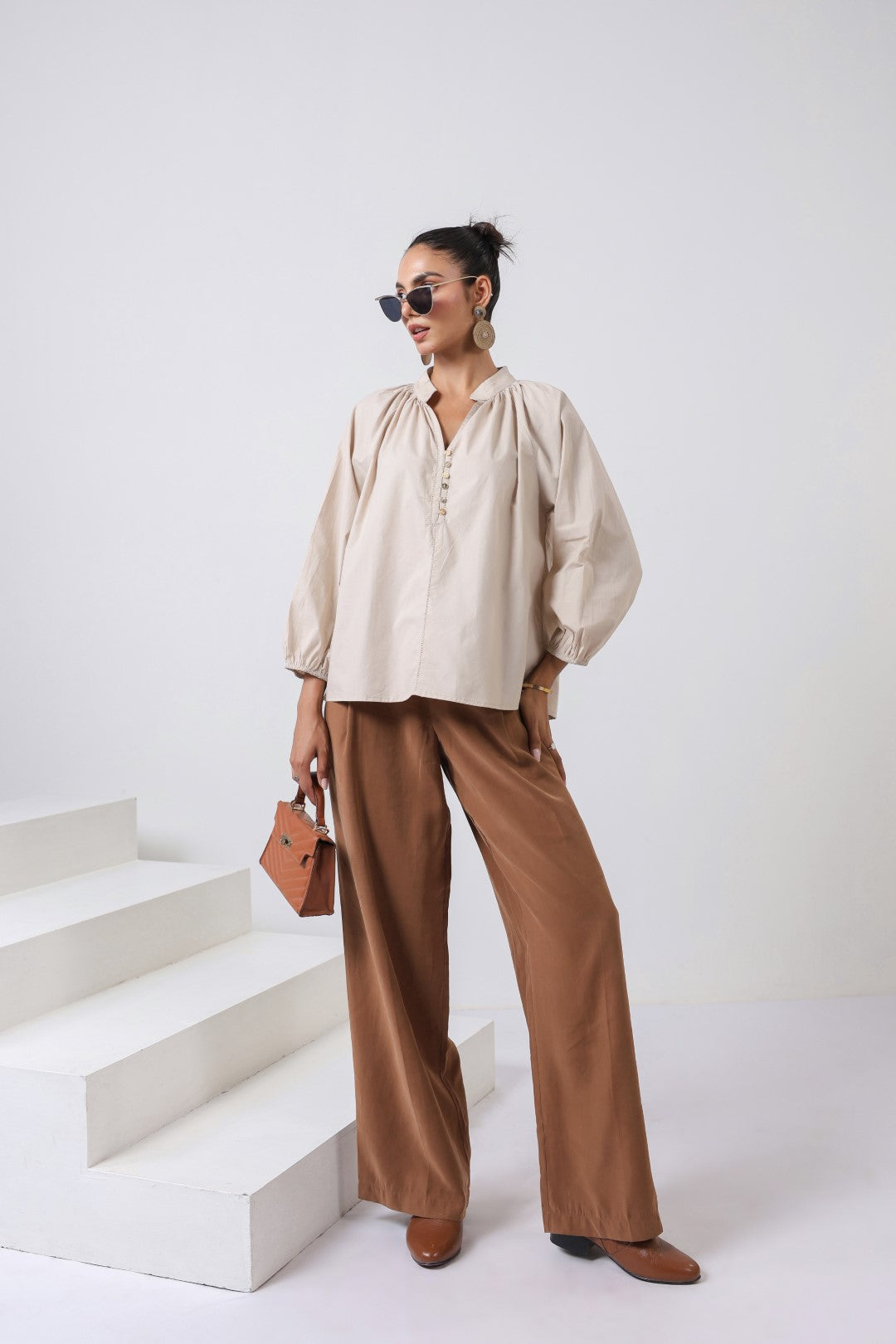 Women's beige cotton tops