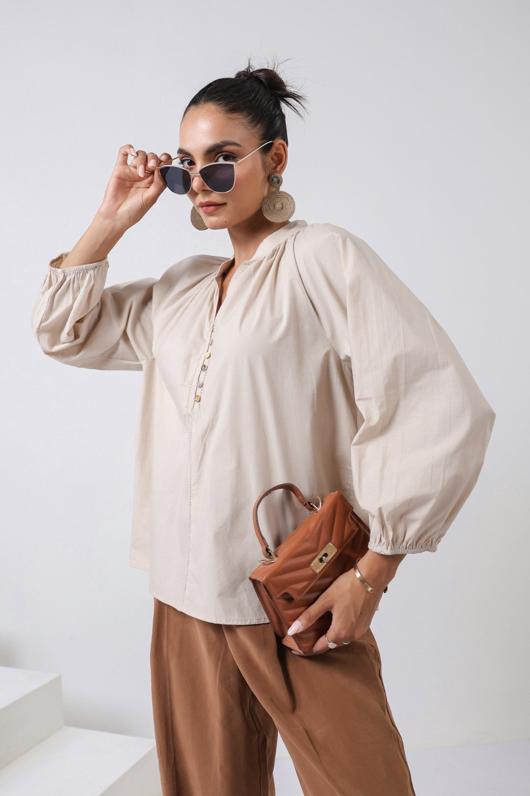 Women's beige cotton tops