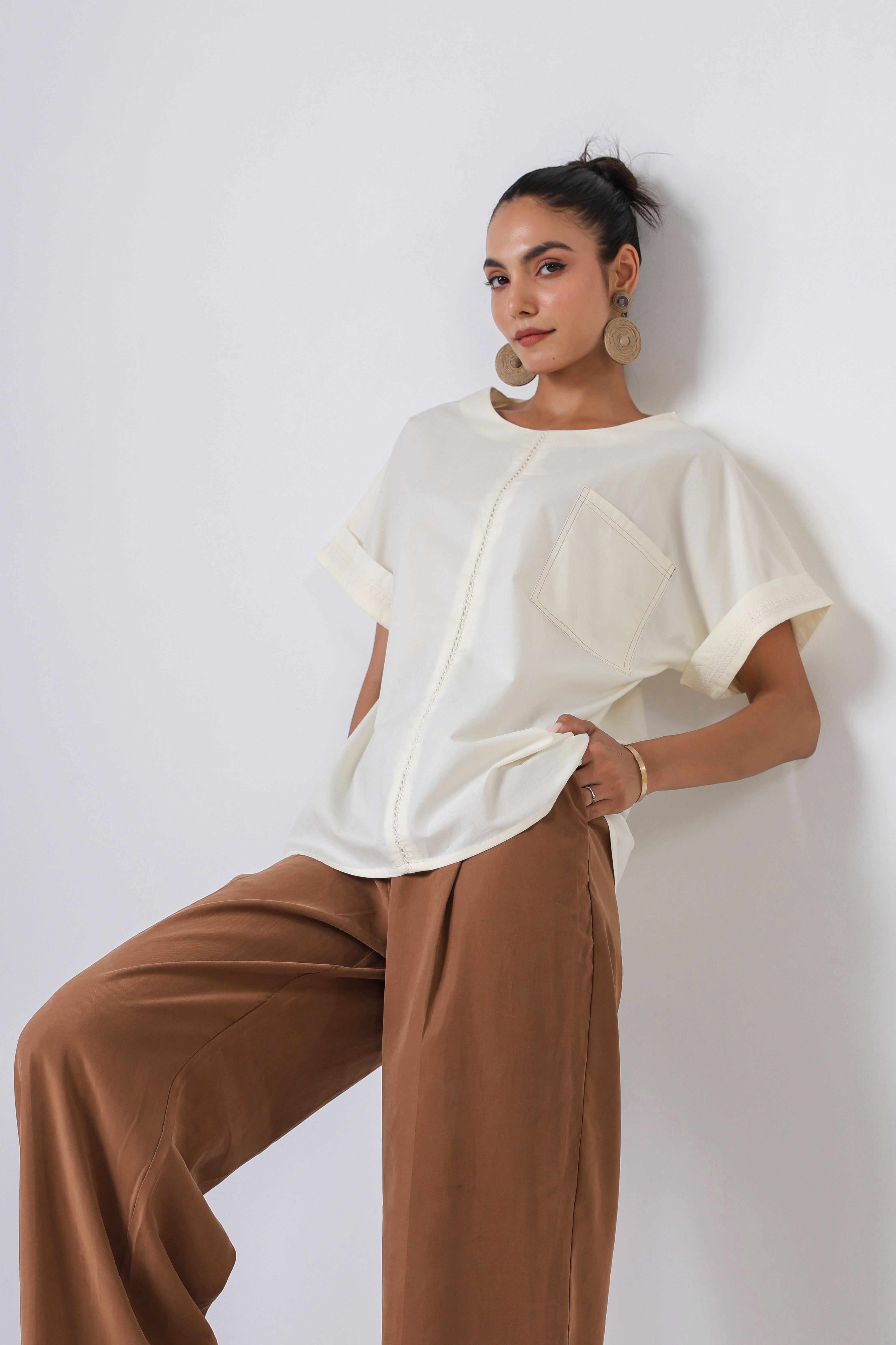 Women's off White Cotton Top