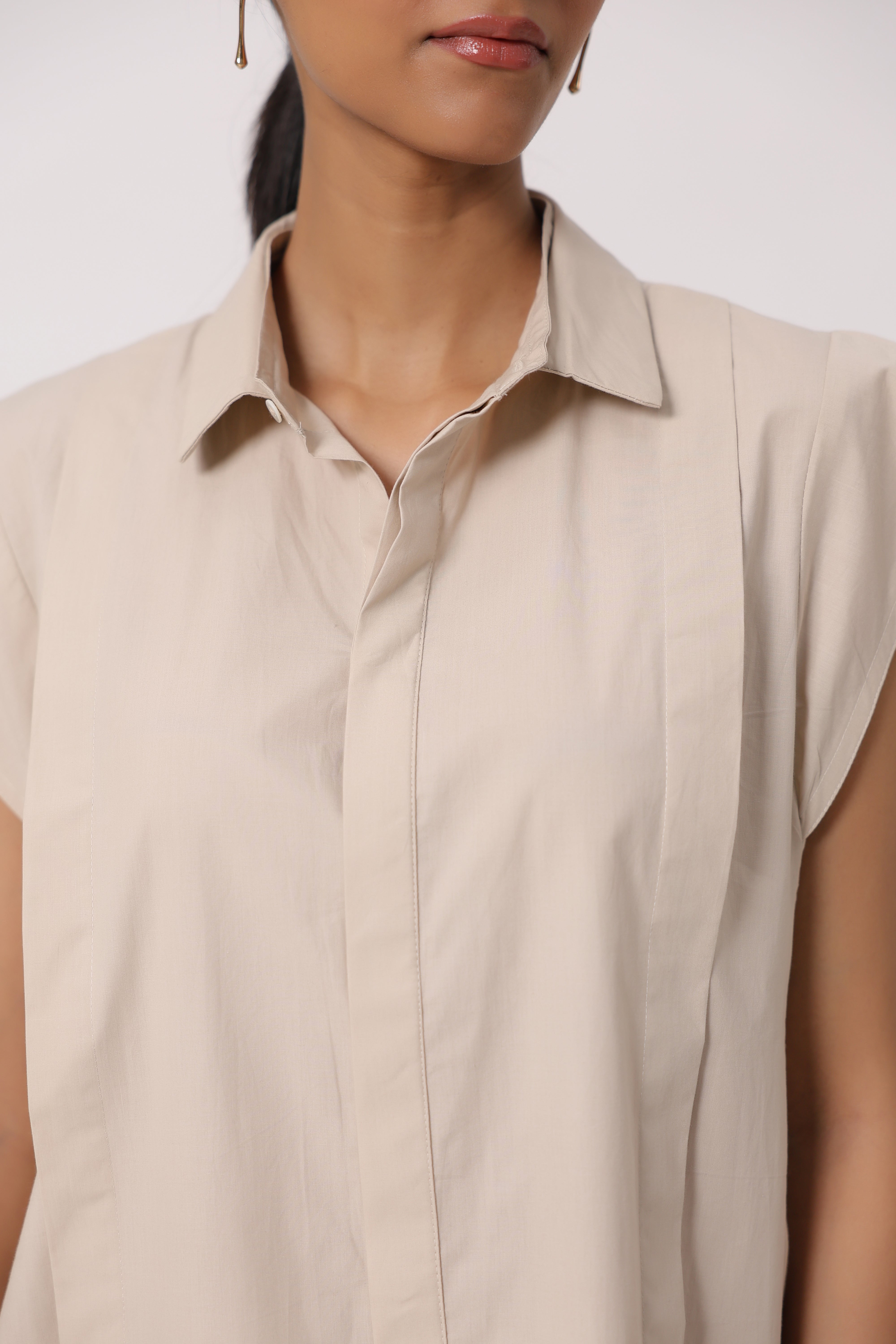 Women’s Beige Cotton Top with Beige Pants Co-Ord Set