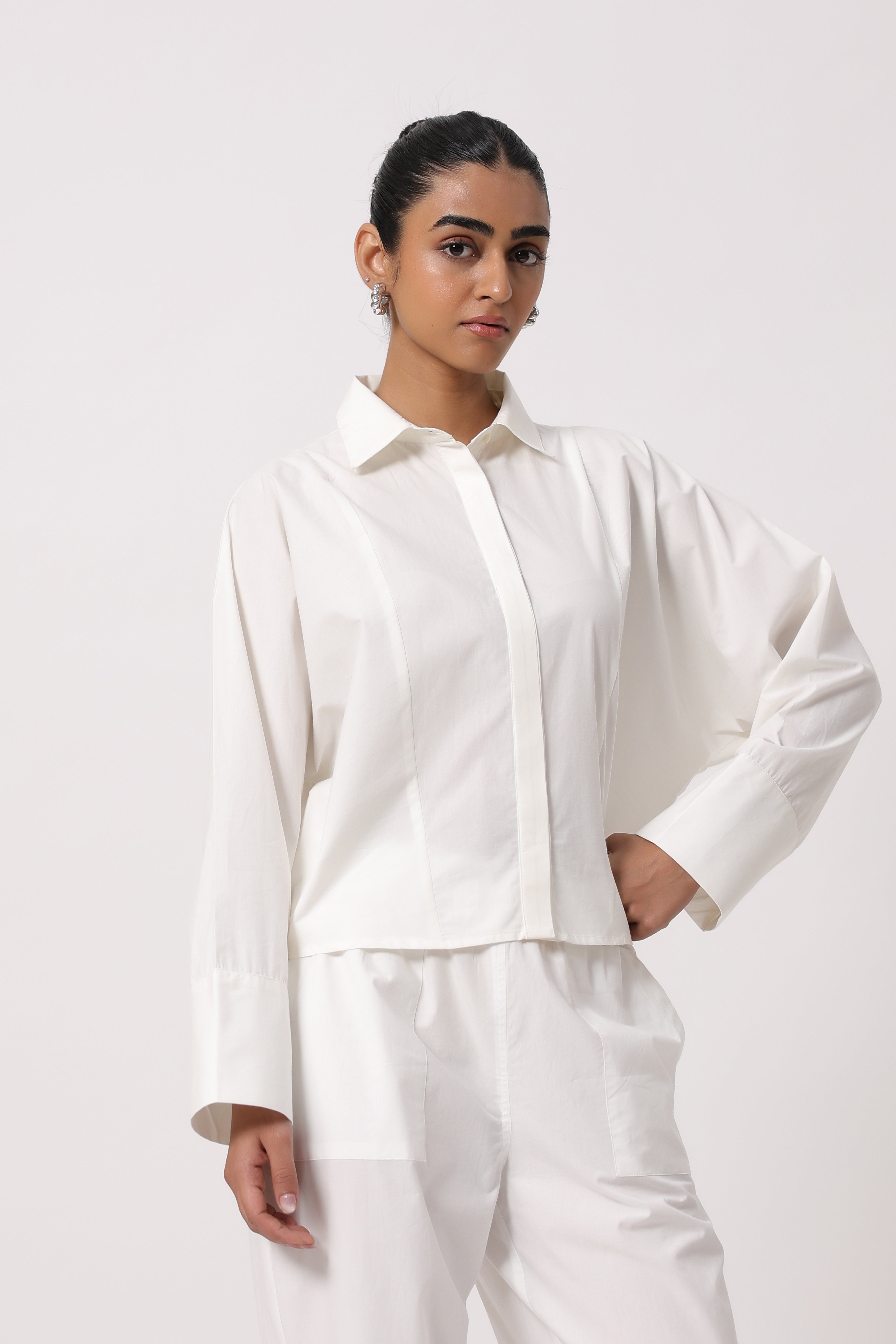 Women’s White Cotton Top with White Pants Co-Ord Set
