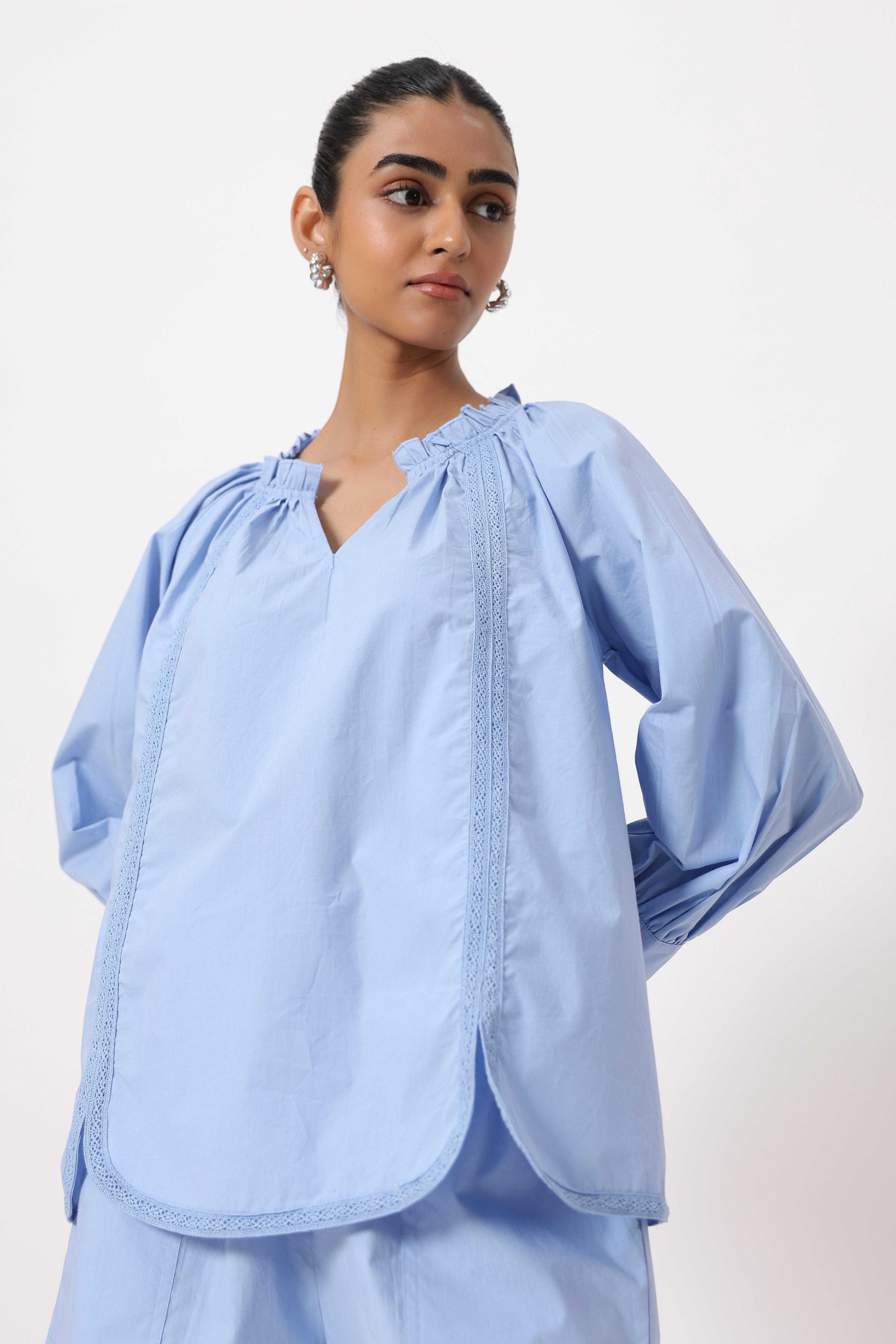 Women’s Blue Cotton Poplin Co-Ord Set