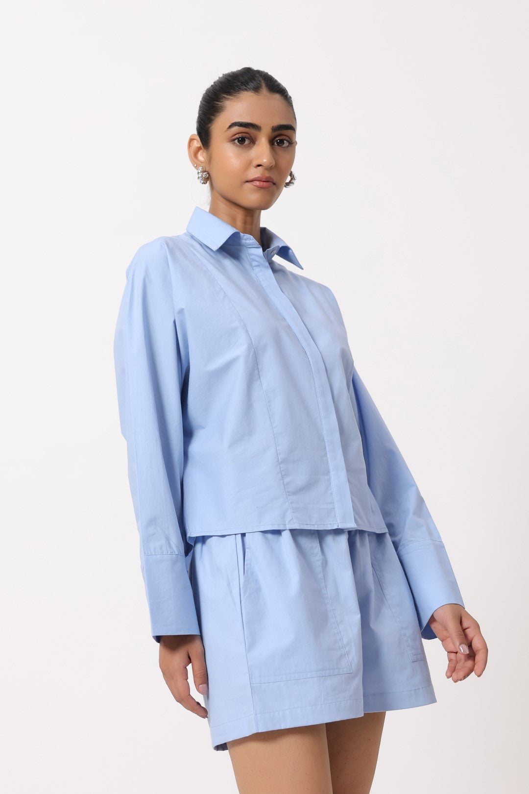 Women’s Blue Cotton Poplin Top