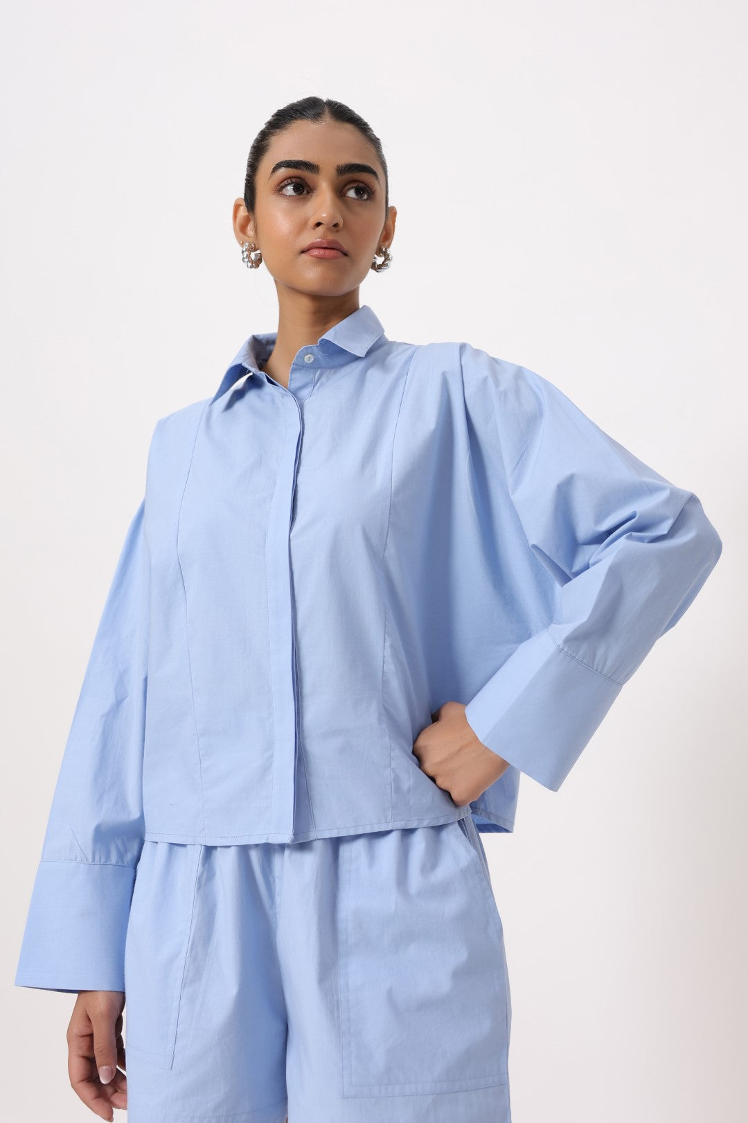 Women’s Blue Cotton Poplin Top