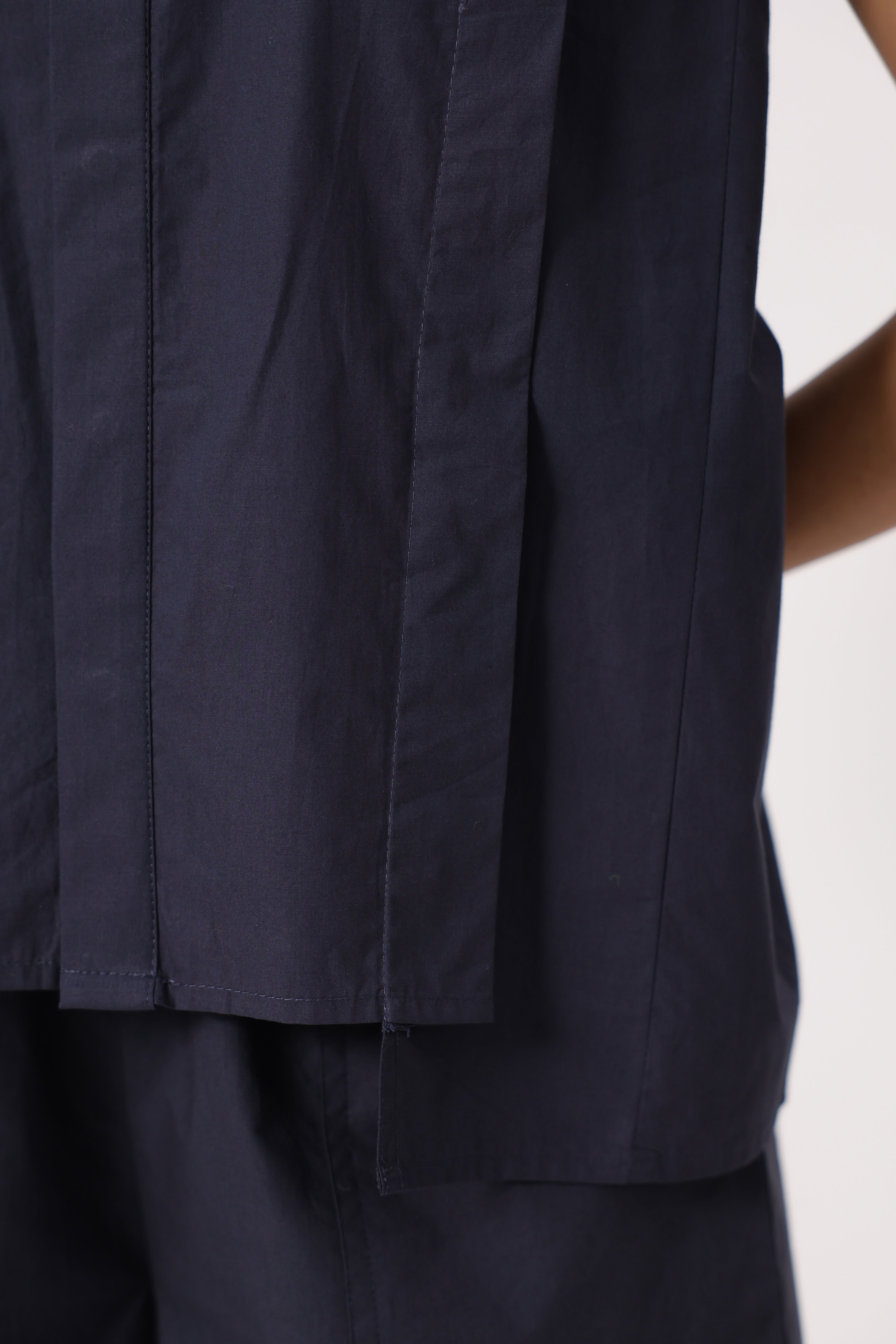 MUUN Women Navy Solid Cotton Short Sleeve Shirt Collar Co-Ord Set