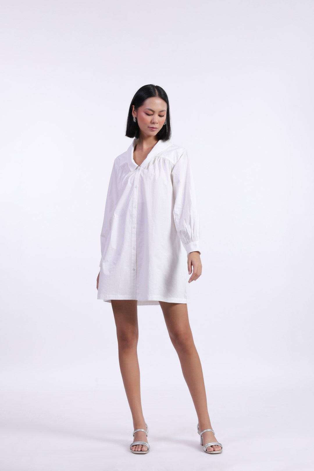 MUUN Women's White Solid Cotton Dress