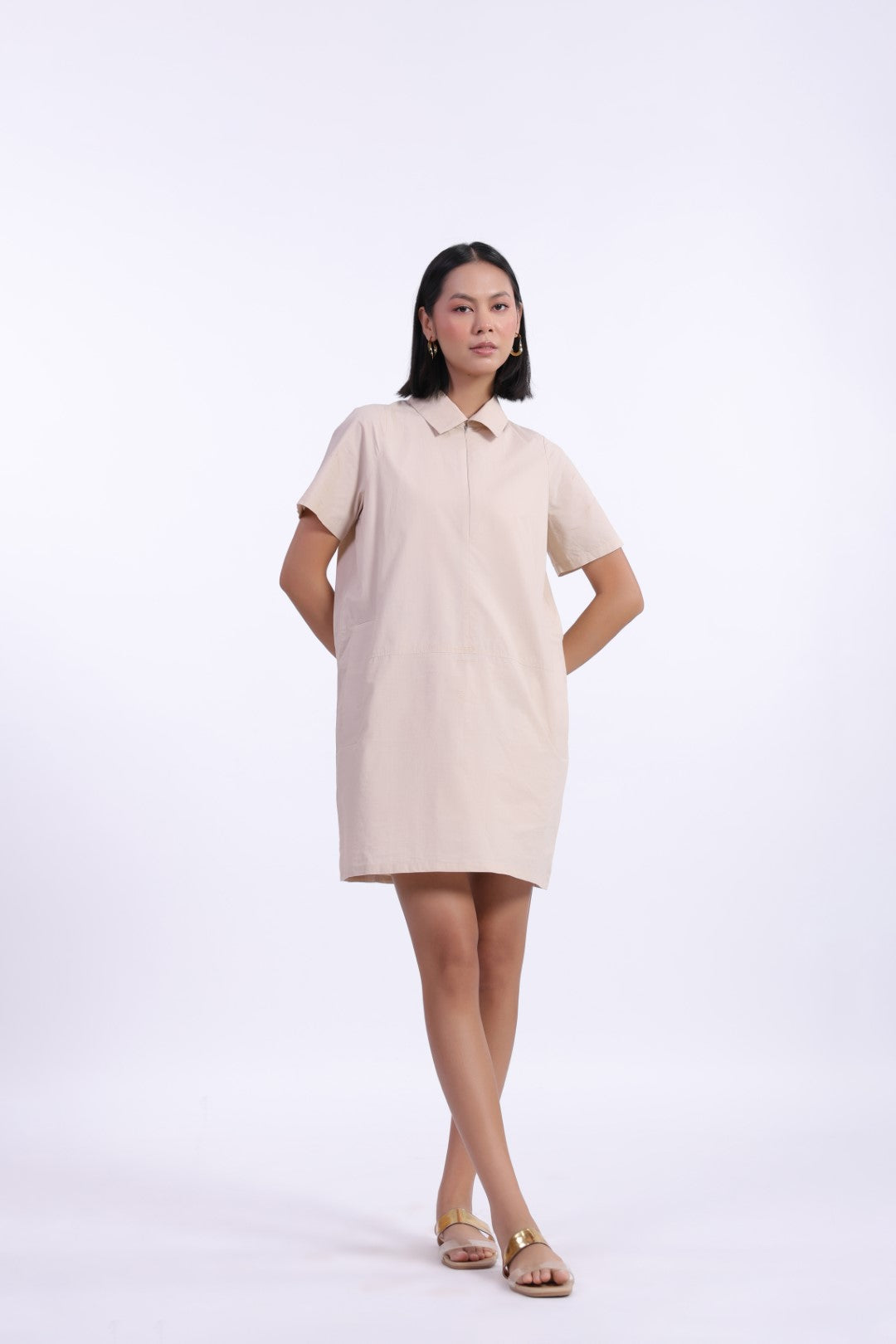 Women Beige  Cotton Dress