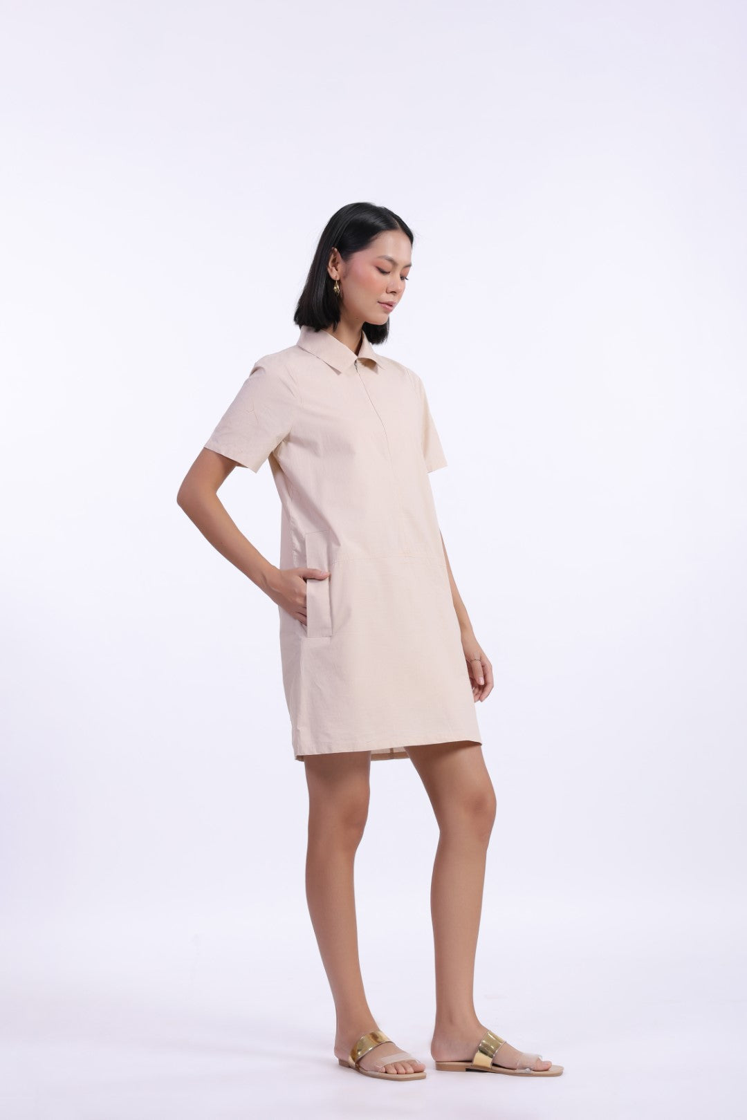 Women Beige  Cotton Dress