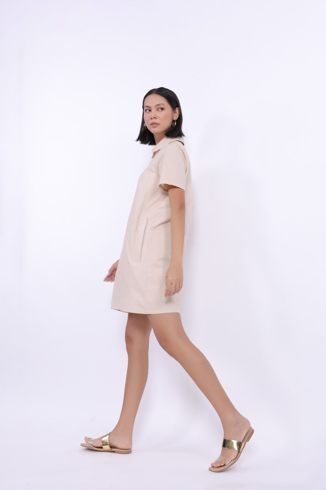 Women Beige  Cotton Dress