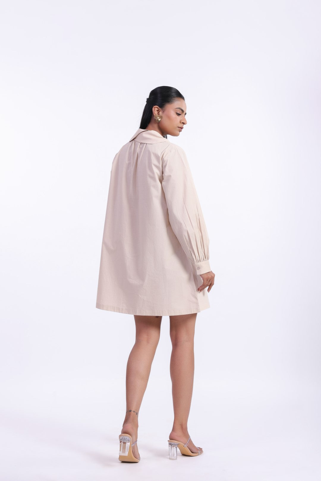 MUUN Women's Beige Solid Cotton Dress