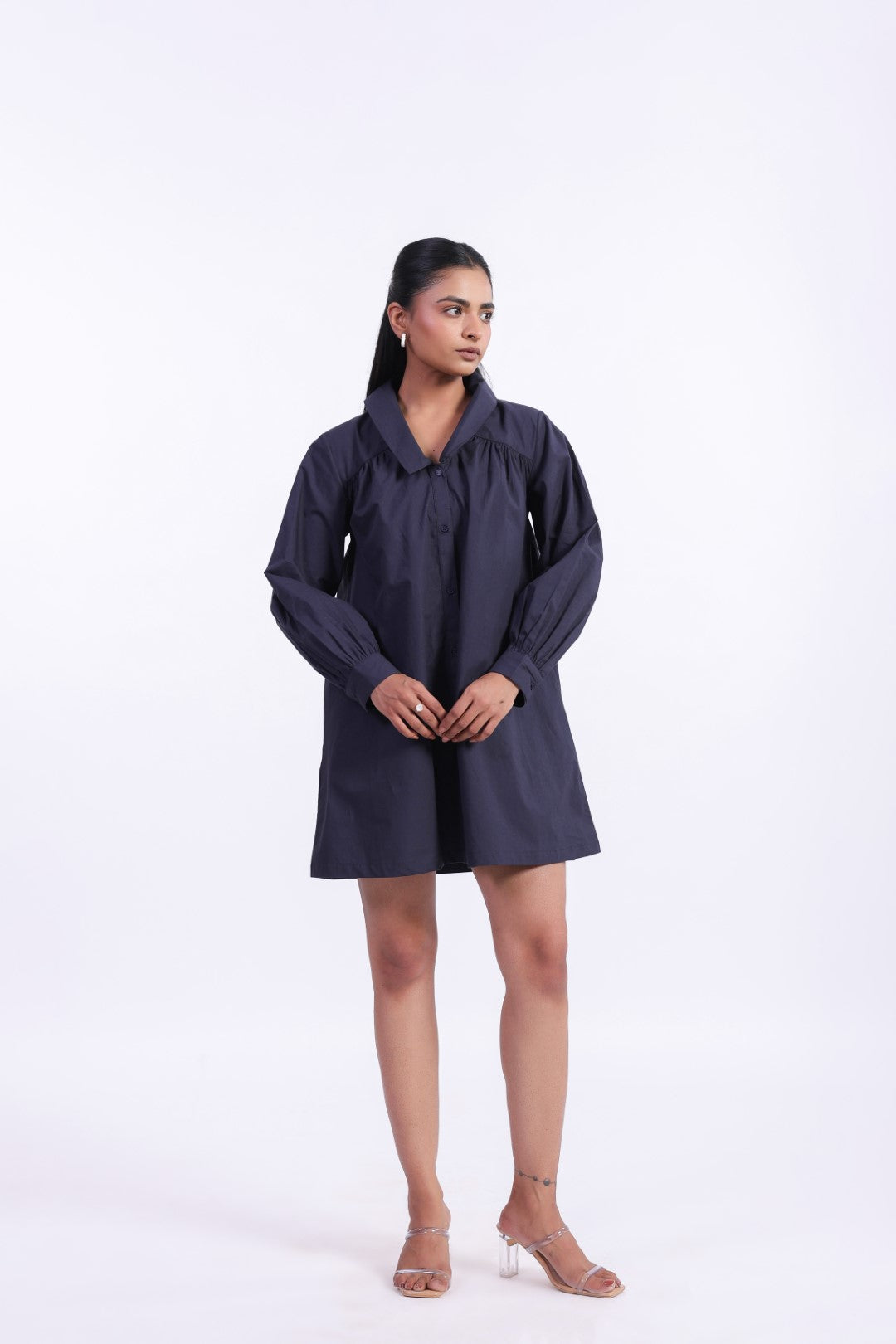 MUUN Women's Navy Solid Cotton Dress