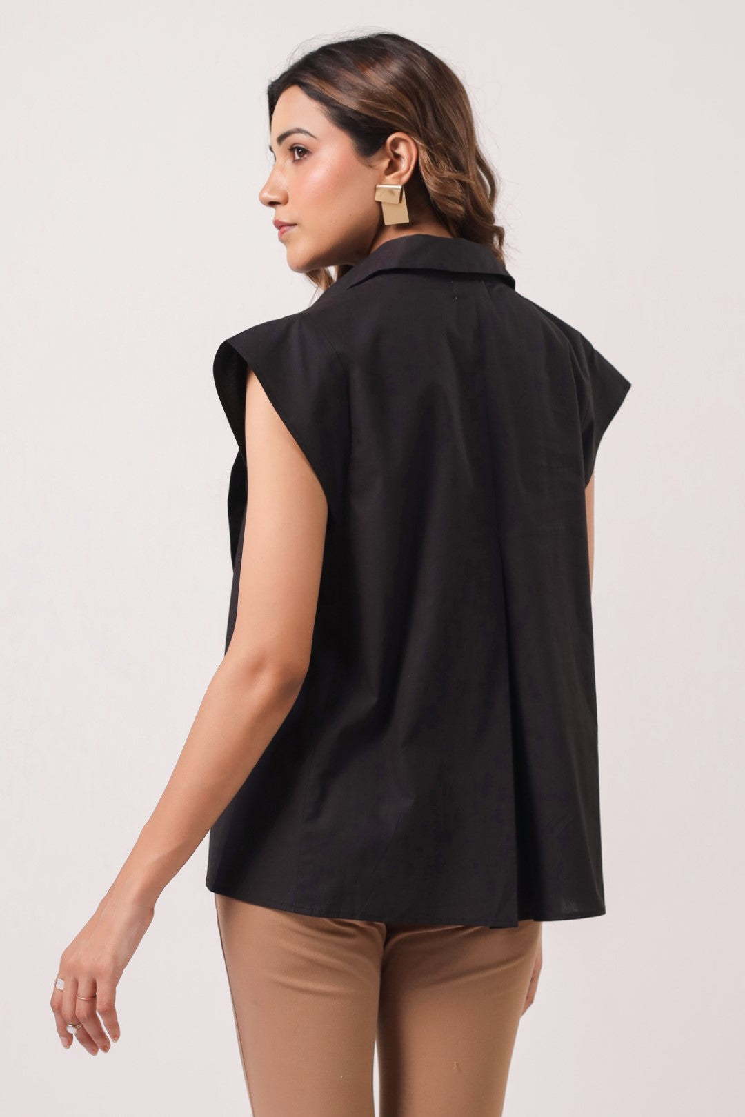 Women’s Black Cotton Poplin Top