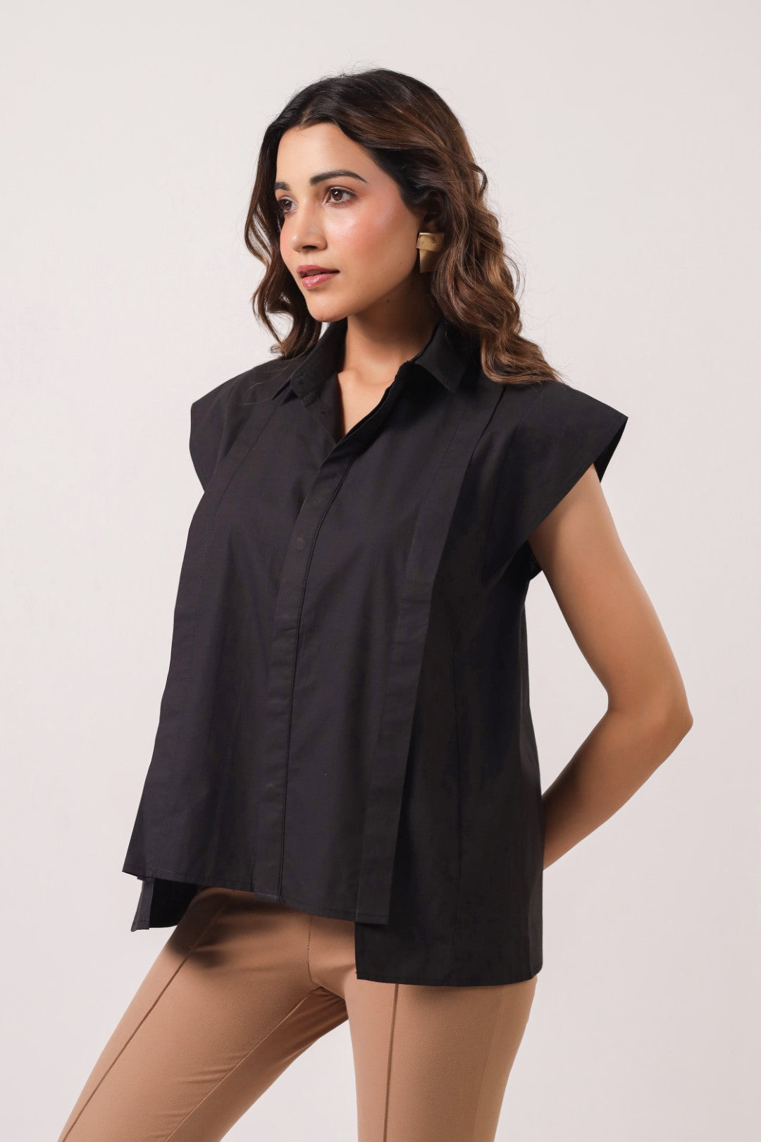 Women’s Black Cotton Poplin Top