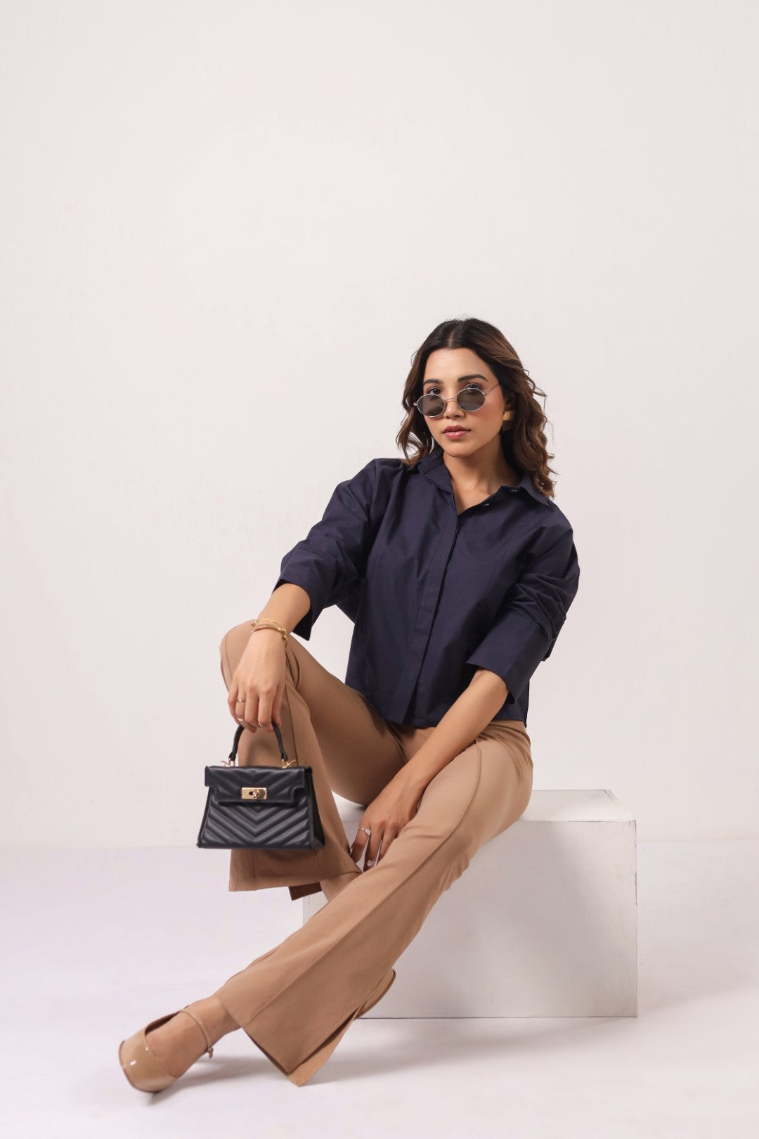 Women's Navy Cotton Tops