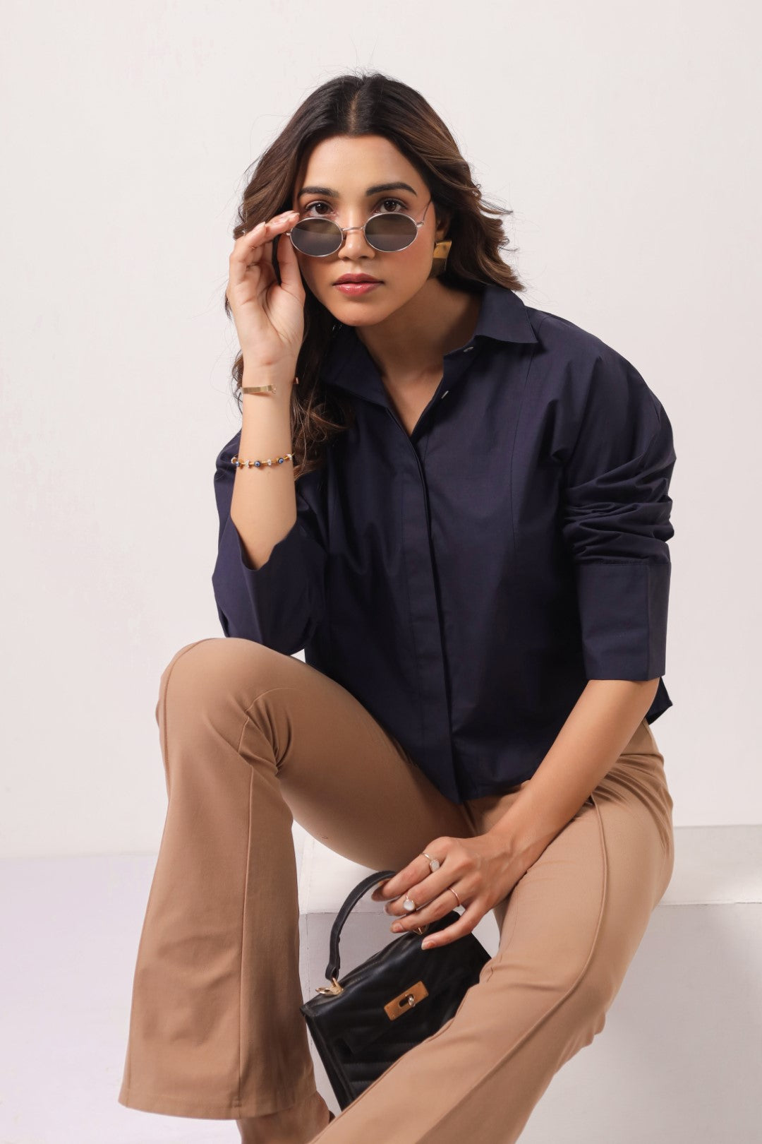 Women's Navy Cotton Tops