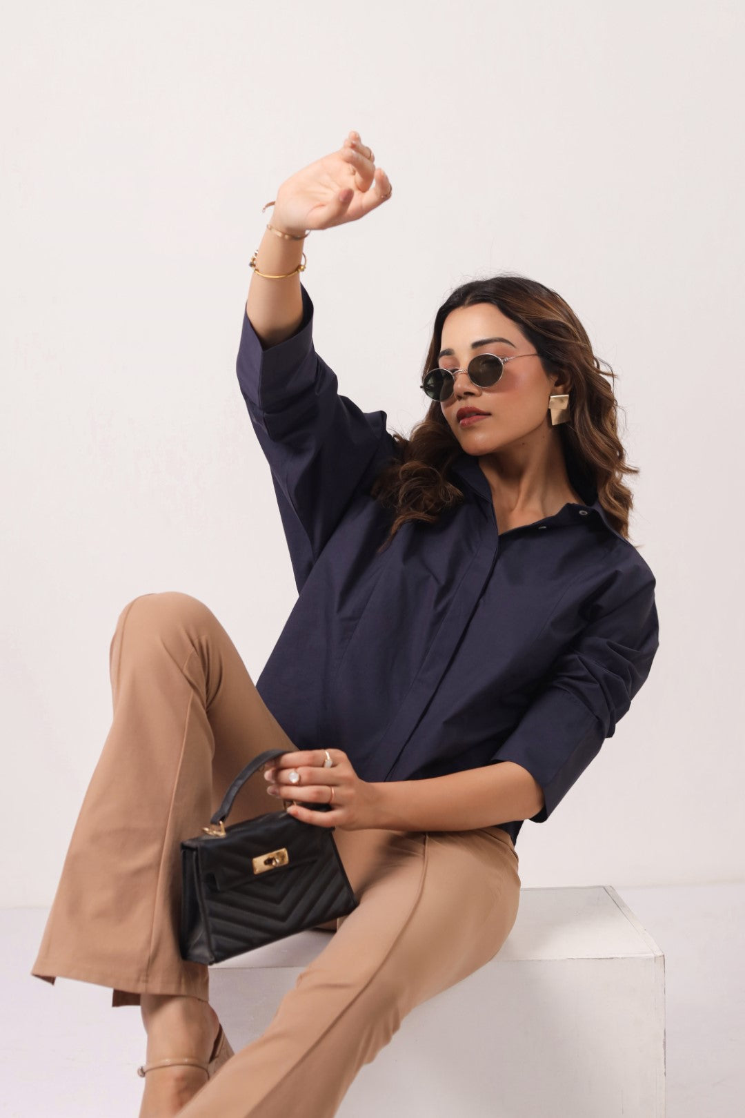 Women's Navy Cotton Tops