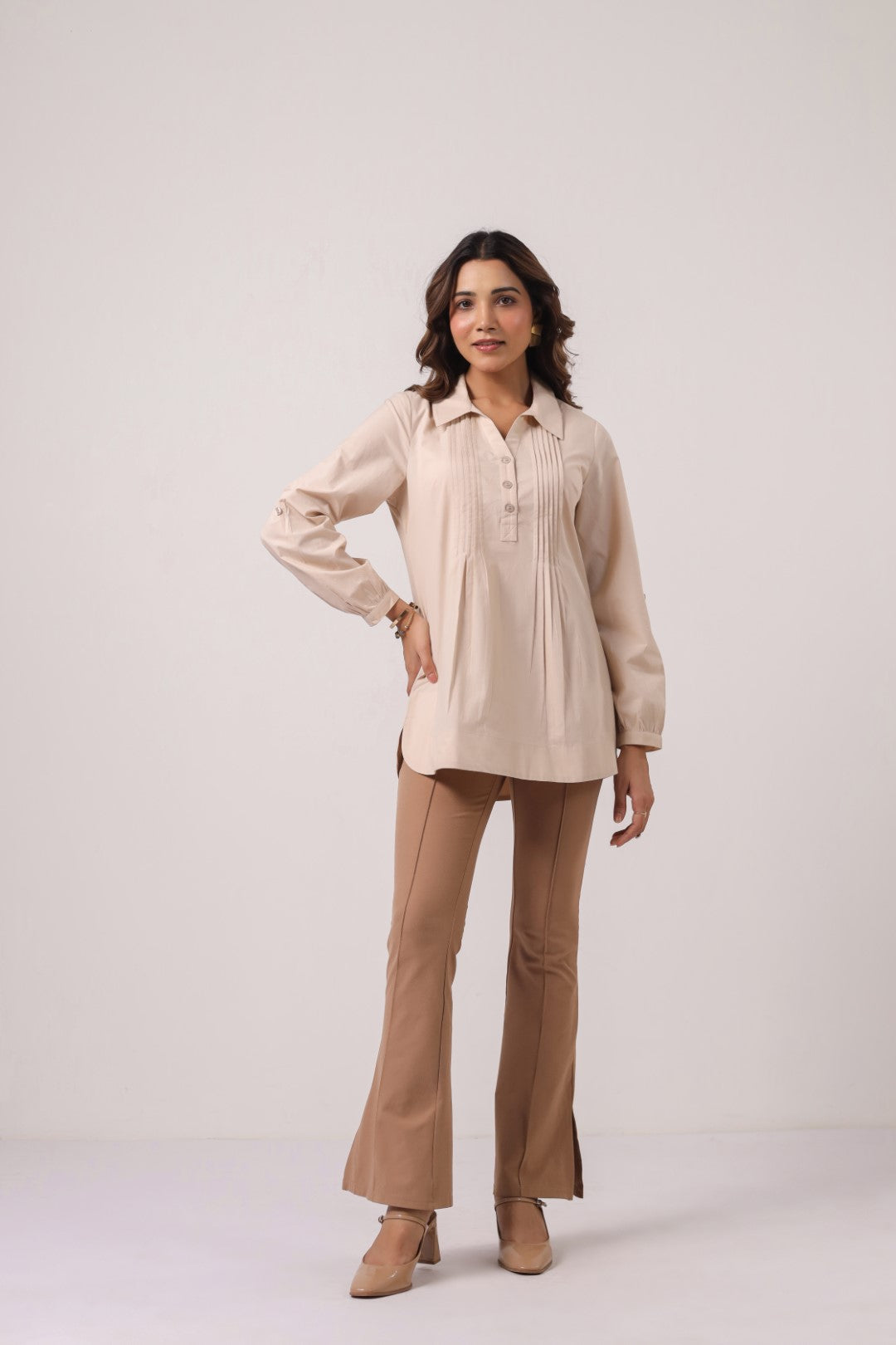 Women’s Beige Cotton Poplin Top
