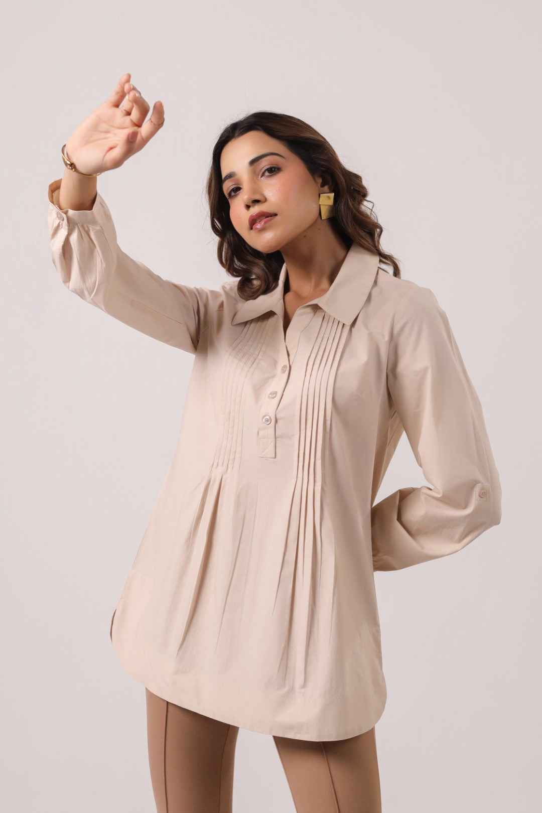 Women’s Beige Cotton Poplin Top
