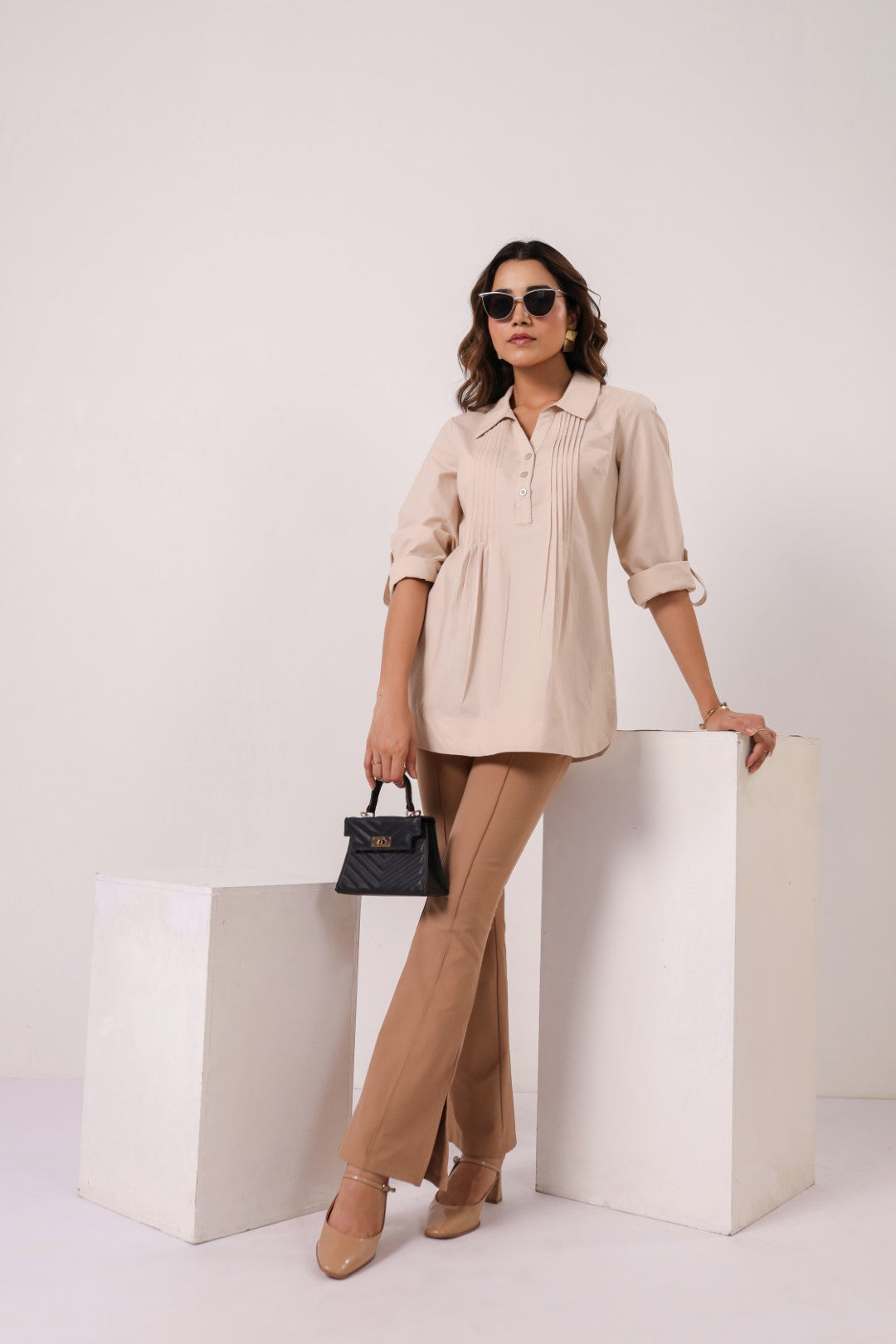 Women’s Beige Cotton Poplin Top